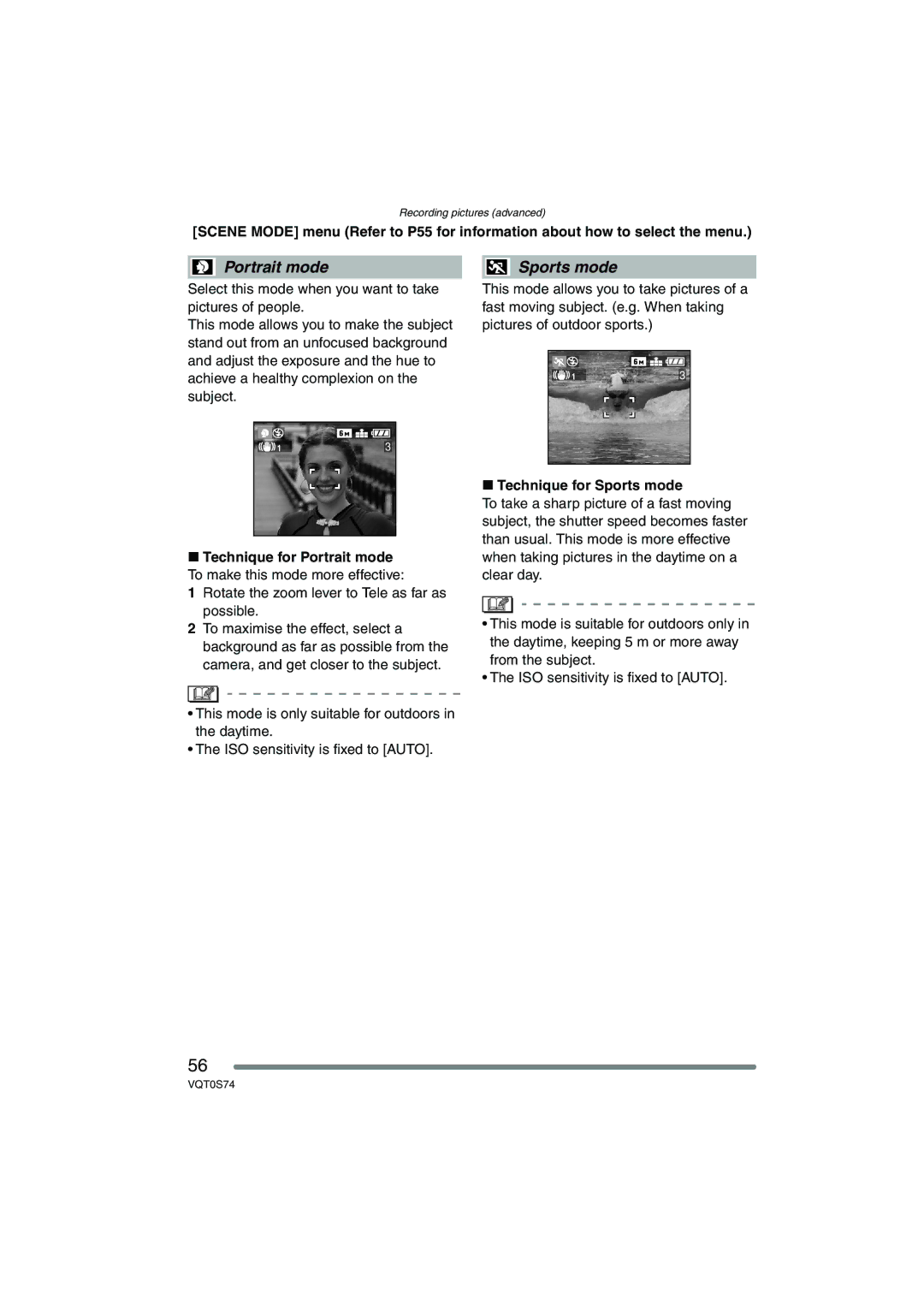 Panasonic DMC-FX9GN operating instructions Rotate the zoom lever to Tele as far as possible, Technique for Sports mode 