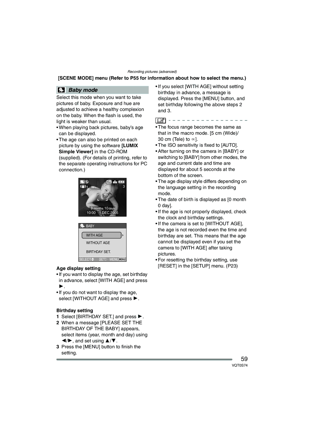 Panasonic DMC-FX9GN operating instructions Age display setting, Birthday setting 