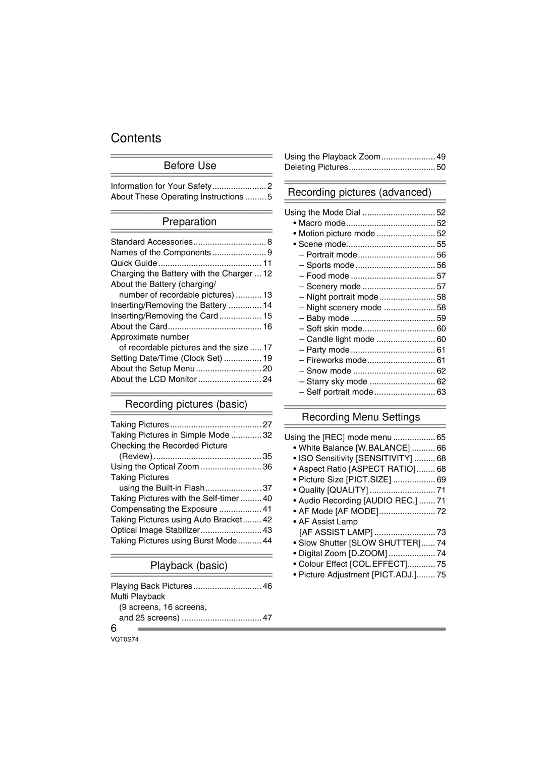 Panasonic DMC-FX9GN operating instructions Contents 