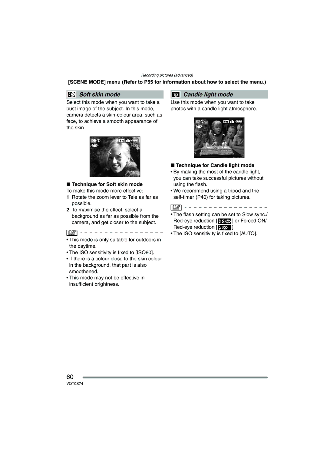 Panasonic DMC-FX9GN operating instructions Soft skin mode, Technique for Candle light mode 