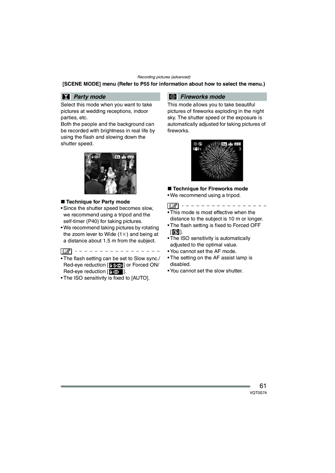 Panasonic DMC-FX9GN operating instructions Technique for Party mode, Technique for Fireworks mode 