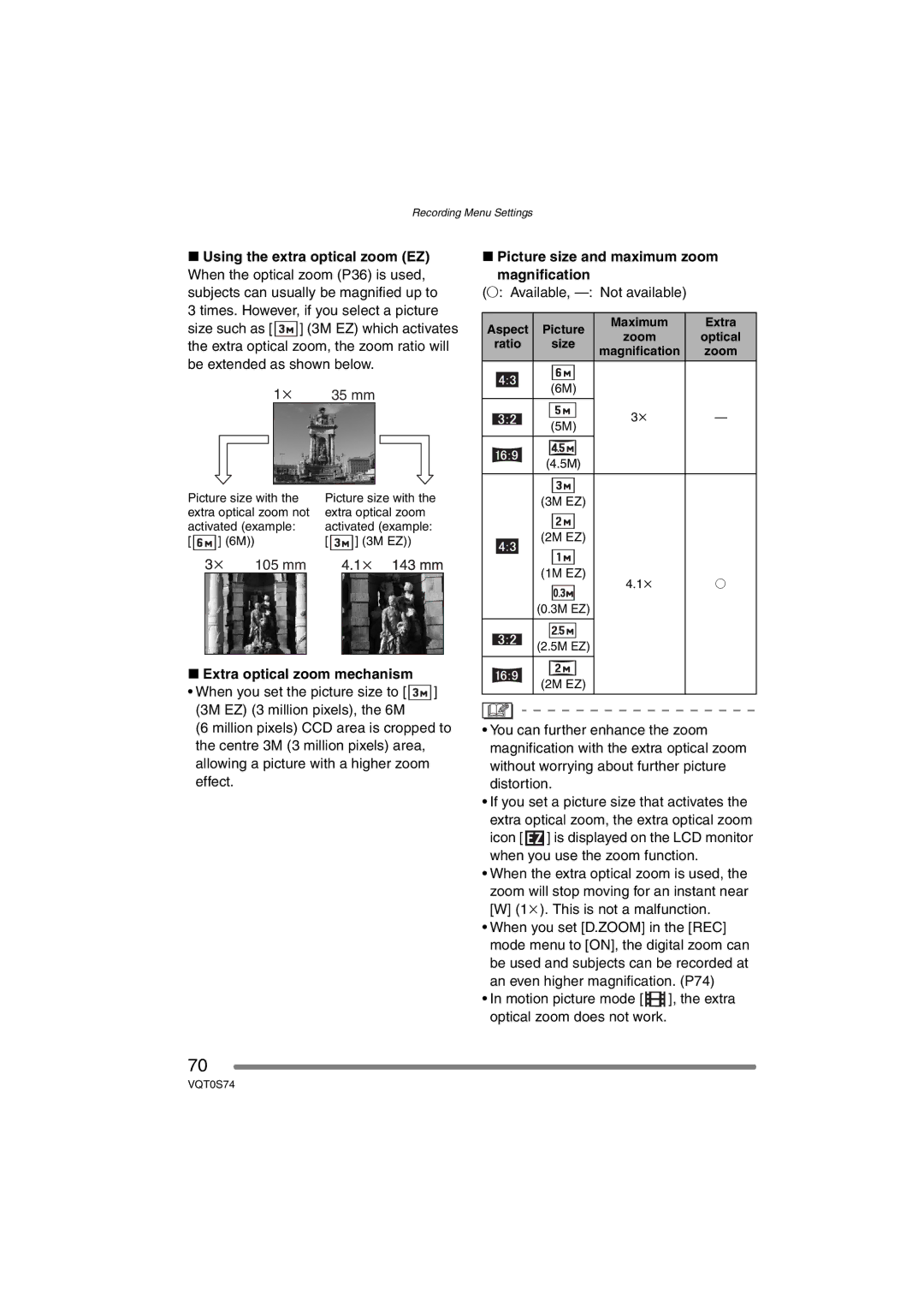 Panasonic DMC-FX9GN Times. However, if you select a picture, Be extended as shown below 35 mm, ± Available, Not available 