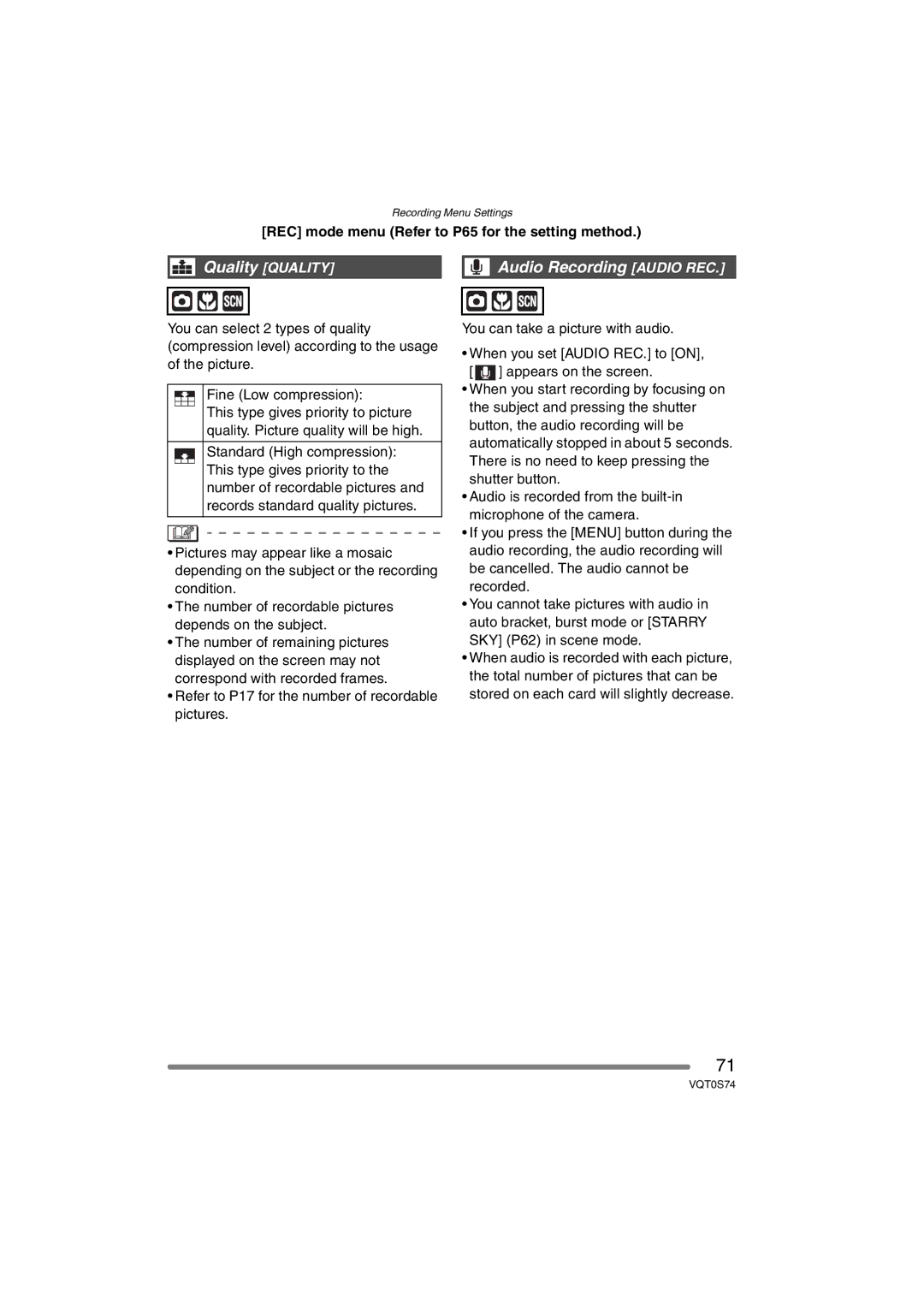 Panasonic DMC-FX9GN operating instructions Audio Recording Audio REC 