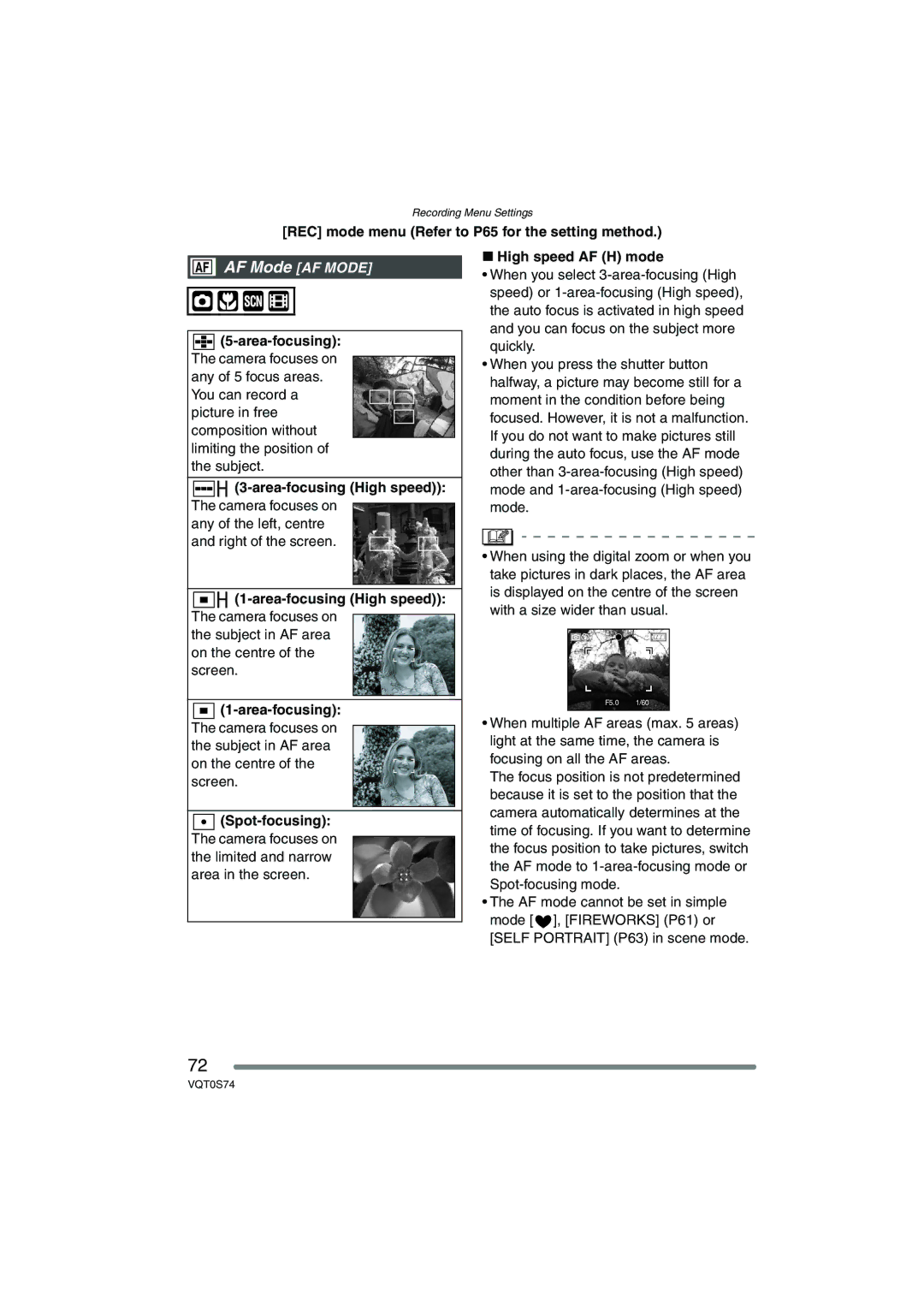 Panasonic DMC-FX9GN operating instructions Area-focusing, Spot-focusing 