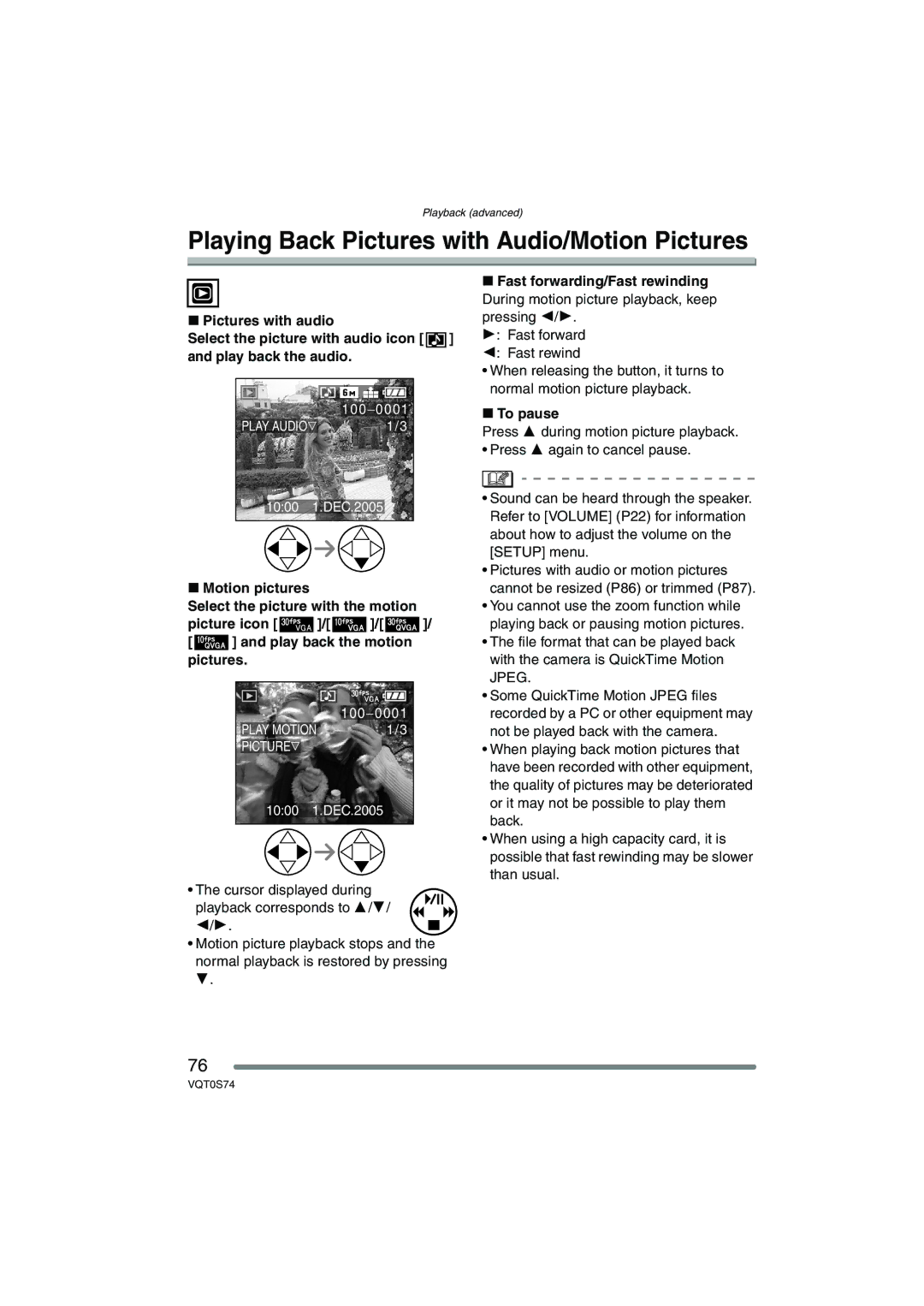 Panasonic DMC-FX9GN operating instructions Playing Back Pictures with Audio/Motion Pictures, To pause 