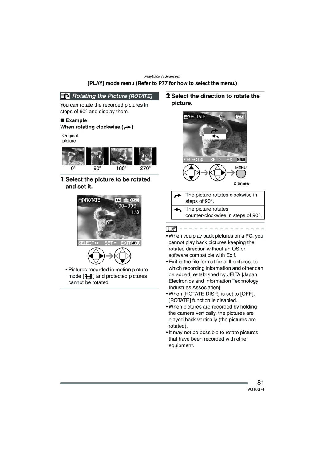 Panasonic DMC-FX9GN operating instructions Rotating the Picture Rotate, Select the picture to be rotated and set it 