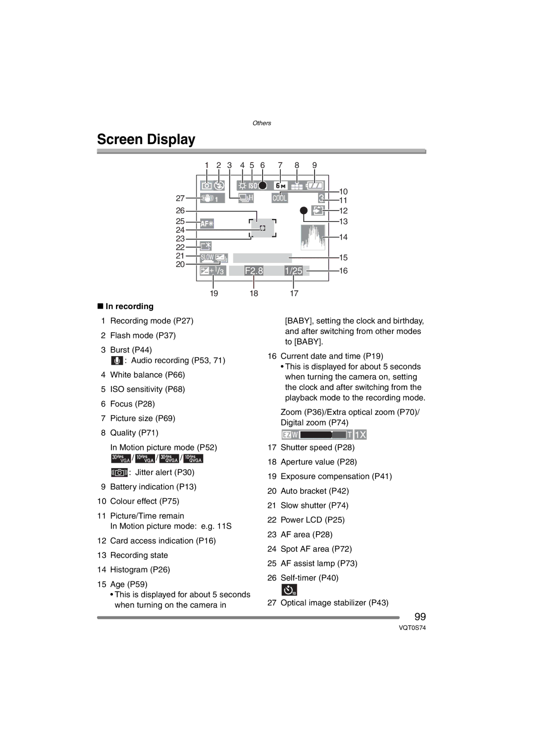 Panasonic DMC-FX9GN operating instructions Screen Display, Recording 