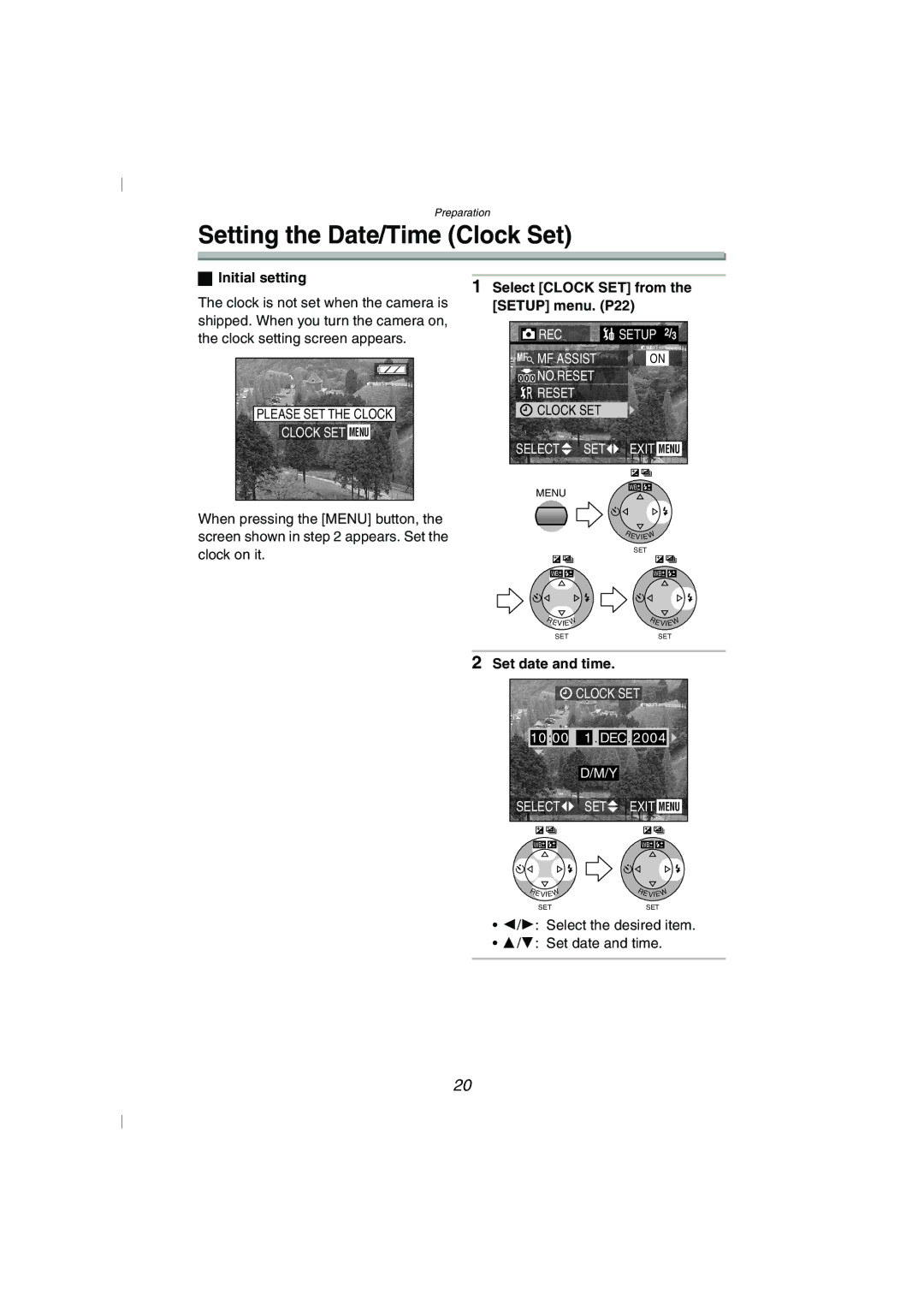 Panasonic DMC-FZ10GN operating instructions Setting the Date/Time Clock Set, Set date and time 