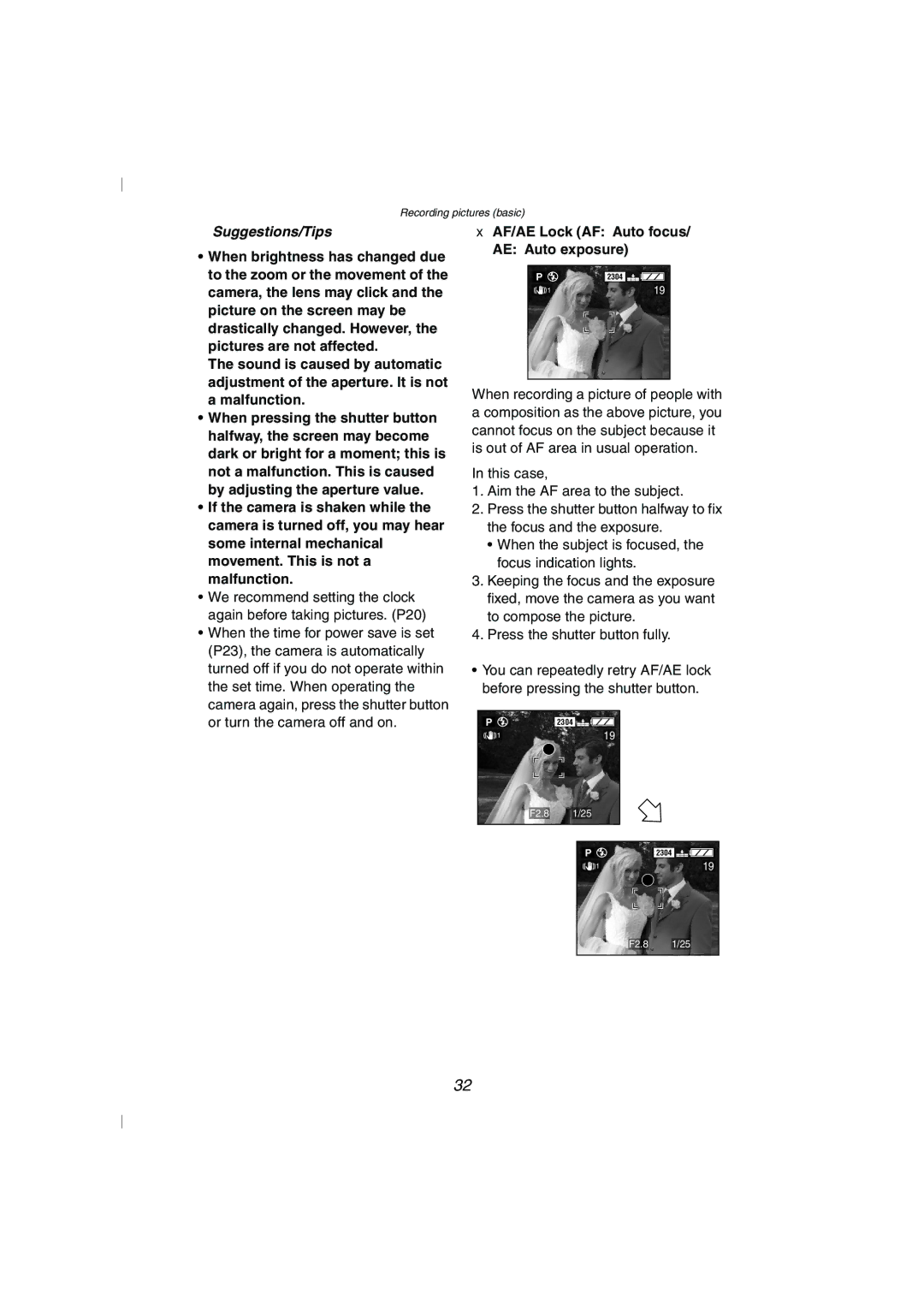 Panasonic DMC-FZ10GN operating instructions AF/AE Lock AF Auto focus AE Auto exposure, Press the shutter button fully 