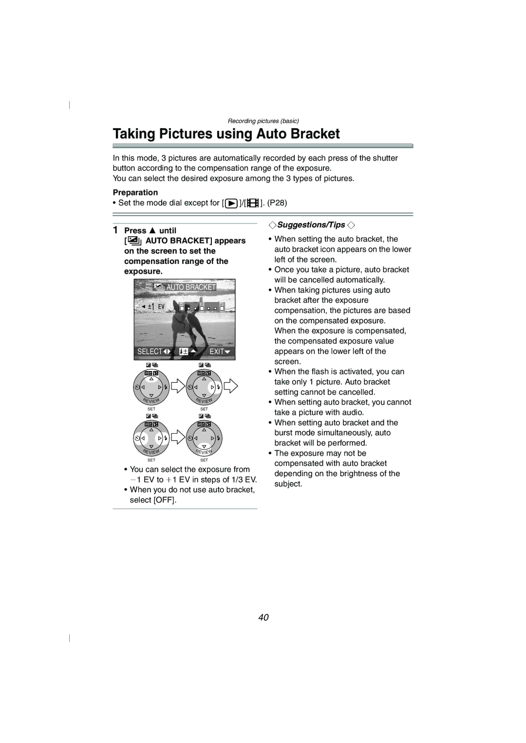 Panasonic DMC-FZ10GN operating instructions Taking Pictures using Auto Bracket, Compensation range of the exposure 