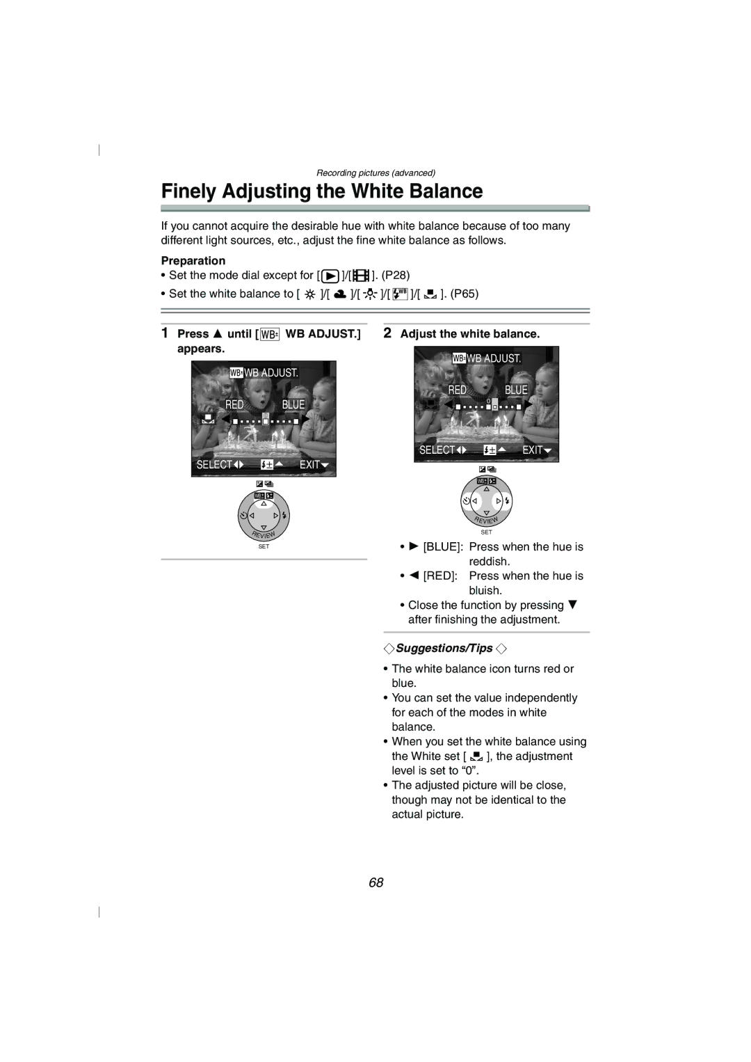 Panasonic DMC-FZ10GN operating instructions Finely Adjusting the White Balance, WB Adjust 