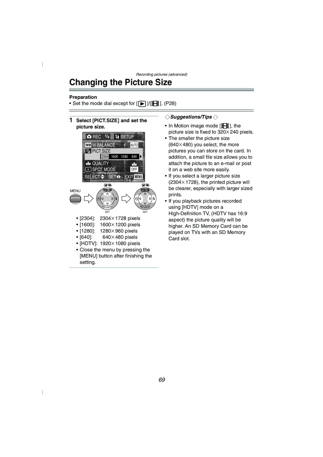 Panasonic DMC-FZ10GN operating instructions Changing the Picture Size, Select PICT.SIZE and set the picture size 