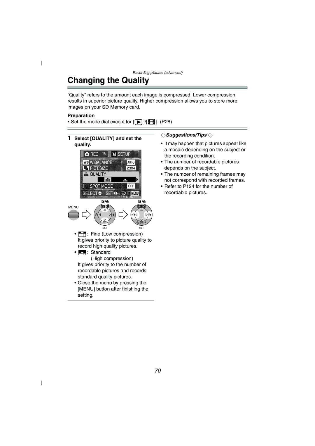 Panasonic DMC-FZ10GN operating instructions Changing the Quality, Select Quality and set the quality 