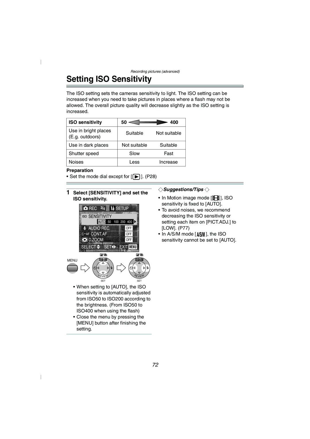 Panasonic DMC-FZ10GN operating instructions Setting ISO Sensitivity, ISO sensitivity 400 