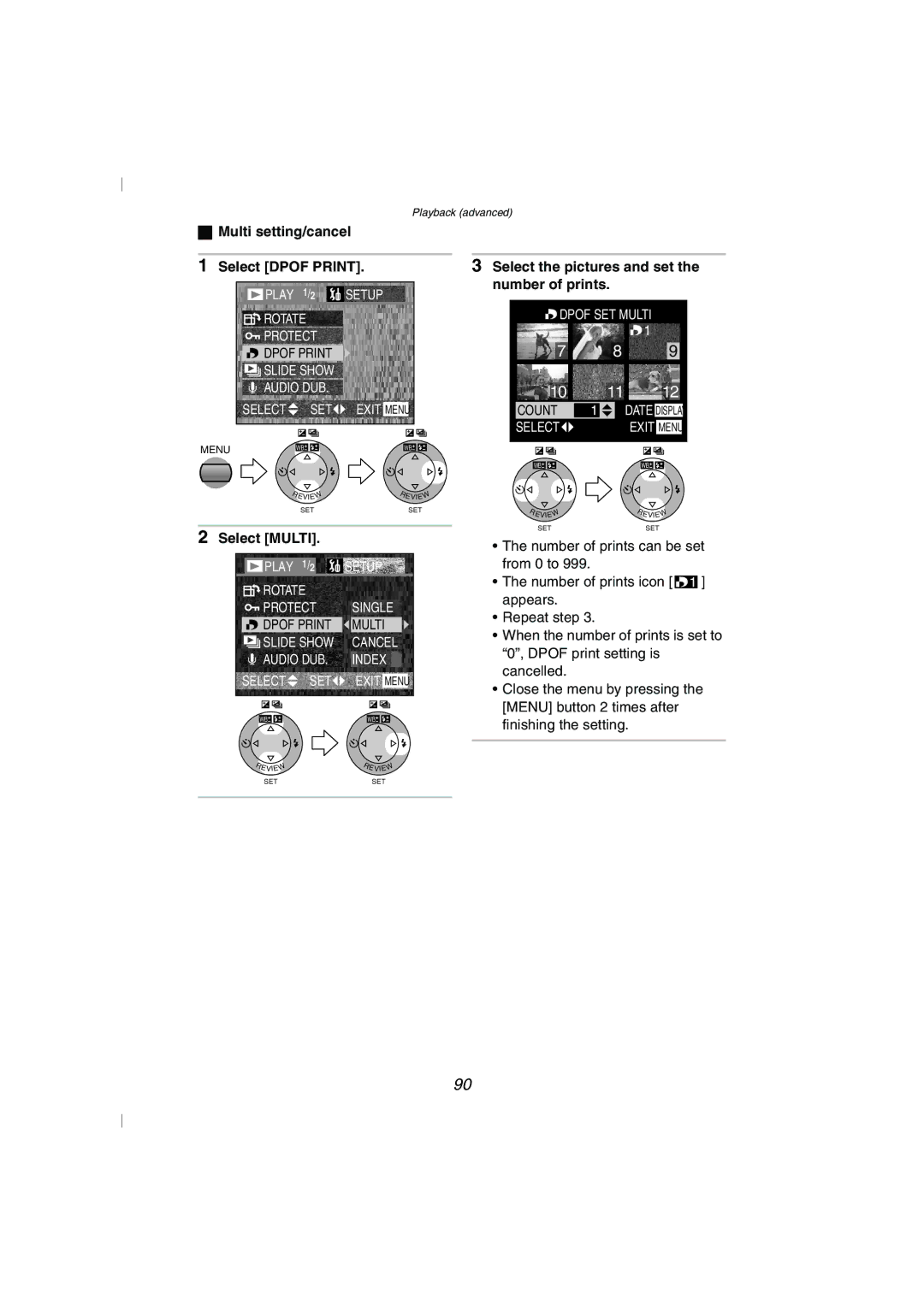 Panasonic DMC-FZ10GN operating instructions Multi setting/cancel Select Dpof Print, Select Multi 