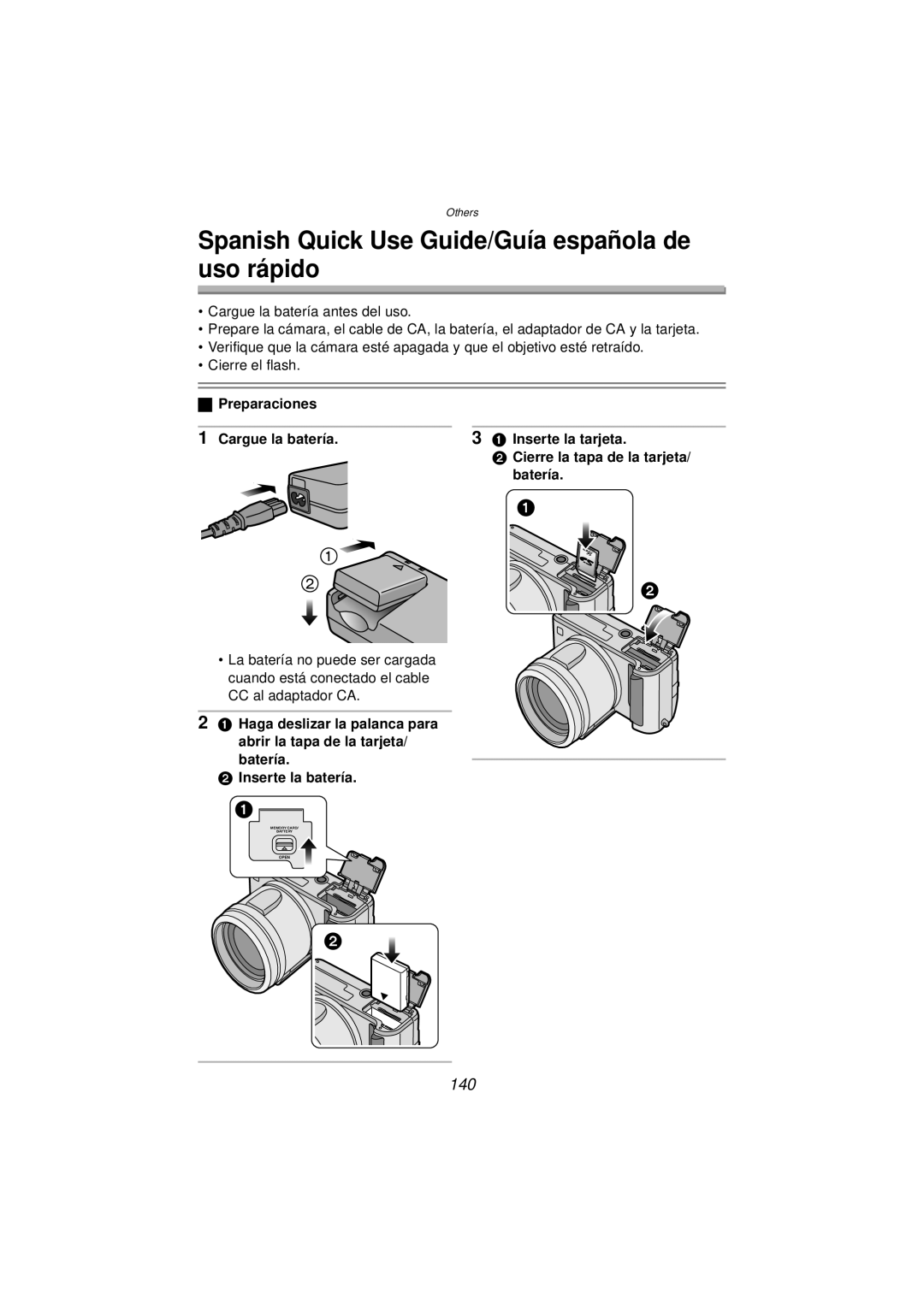 Panasonic DMC-FZ10PP operating instructions Spanish Quick Use Guide/Guía española de uso rápido, 140 