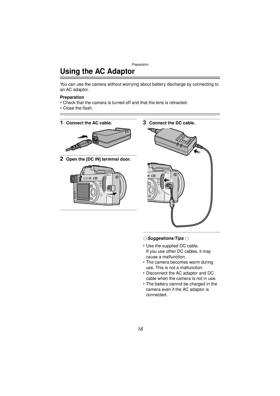 Panasonic DMC-FZ10PP operating instructions Using the AC Adaptor 