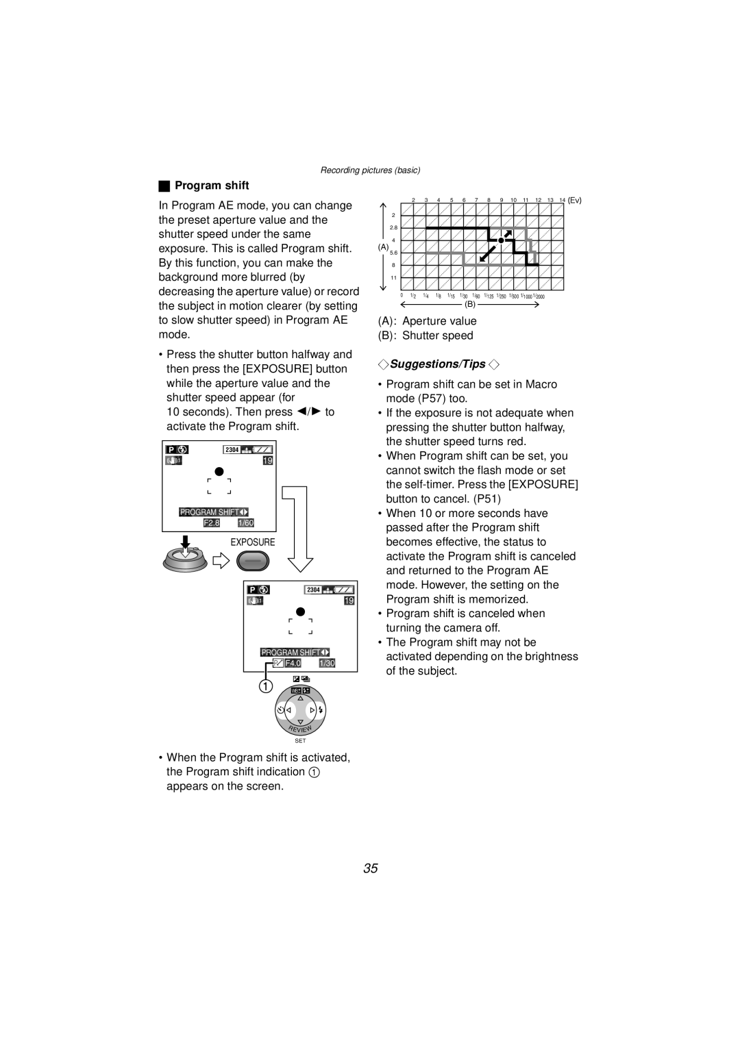 Panasonic DMC-FZ10PP operating instructions Program shift can be set in Macro mode P57 too 