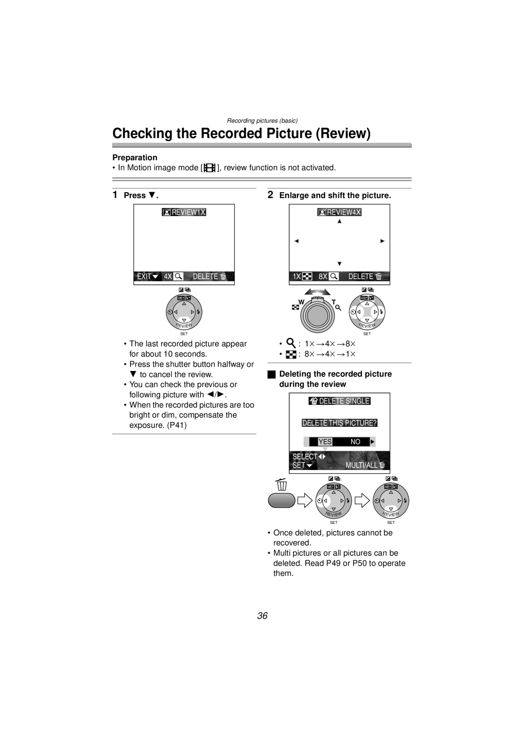 Panasonic DMC-FZ10PP operating instructions Checking the Recorded Picture Review, Press Enlarge and shift the picture 