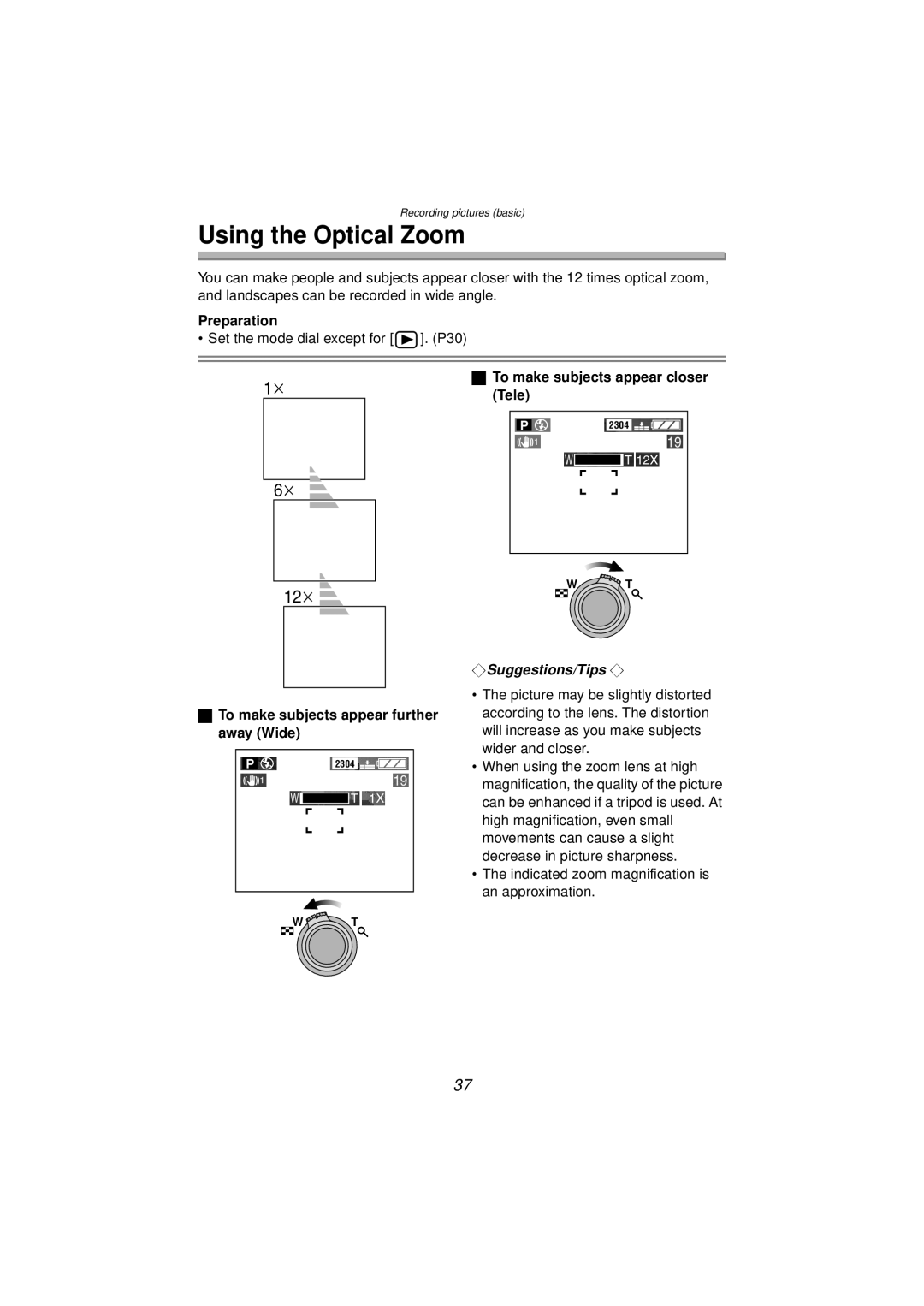 Panasonic DMC-FZ10PP operating instructions Using the Optical Zoom, To make subjects appear closer, Tele 