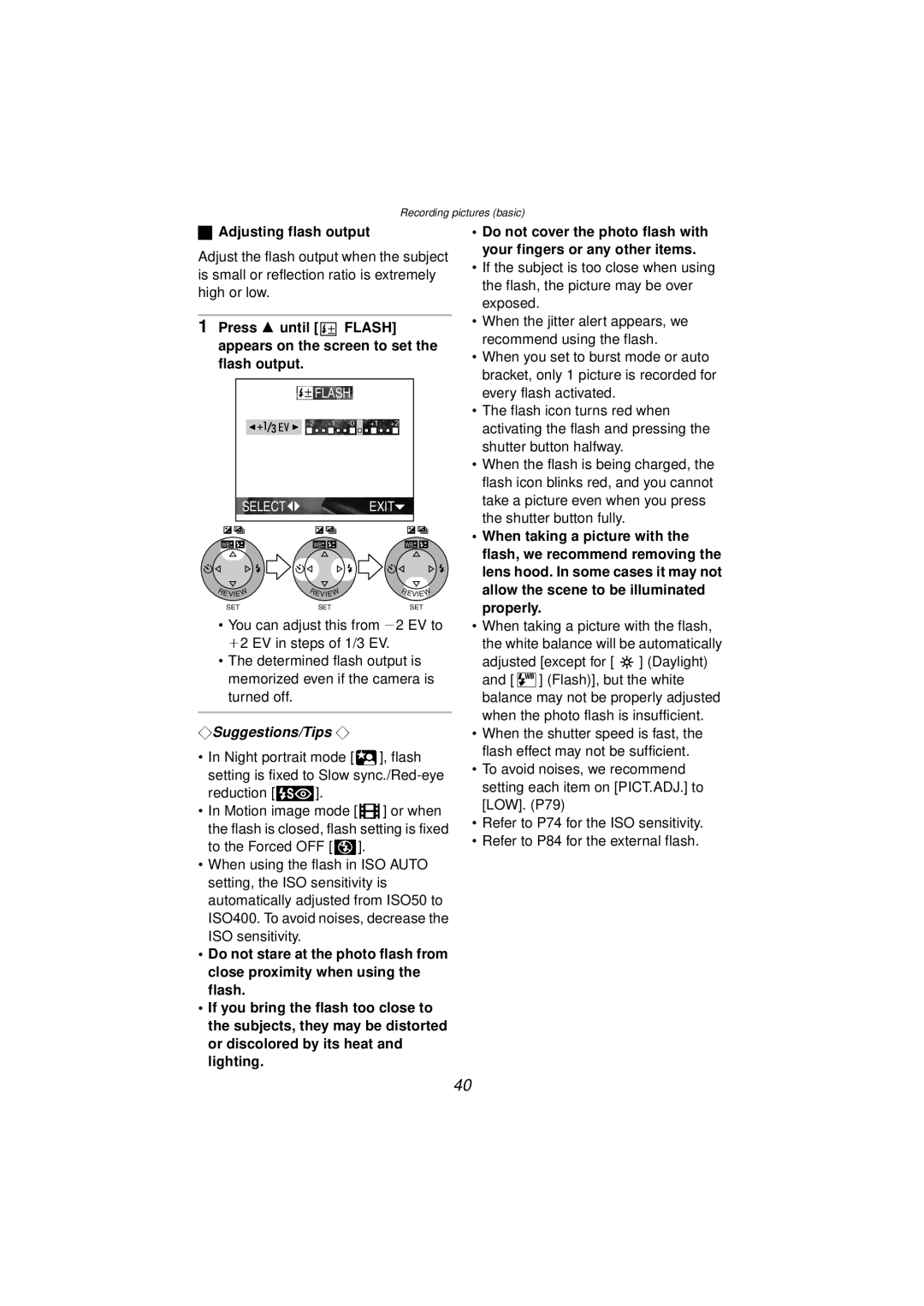 Panasonic DMC-FZ10PP operating instructions Adjusting flash output, Flash output 