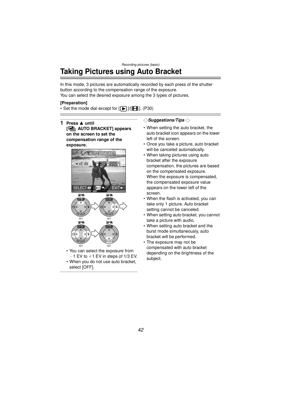 Panasonic DMC-FZ10PP operating instructions Taking Pictures using Auto Bracket, Compensation range of the exposure 