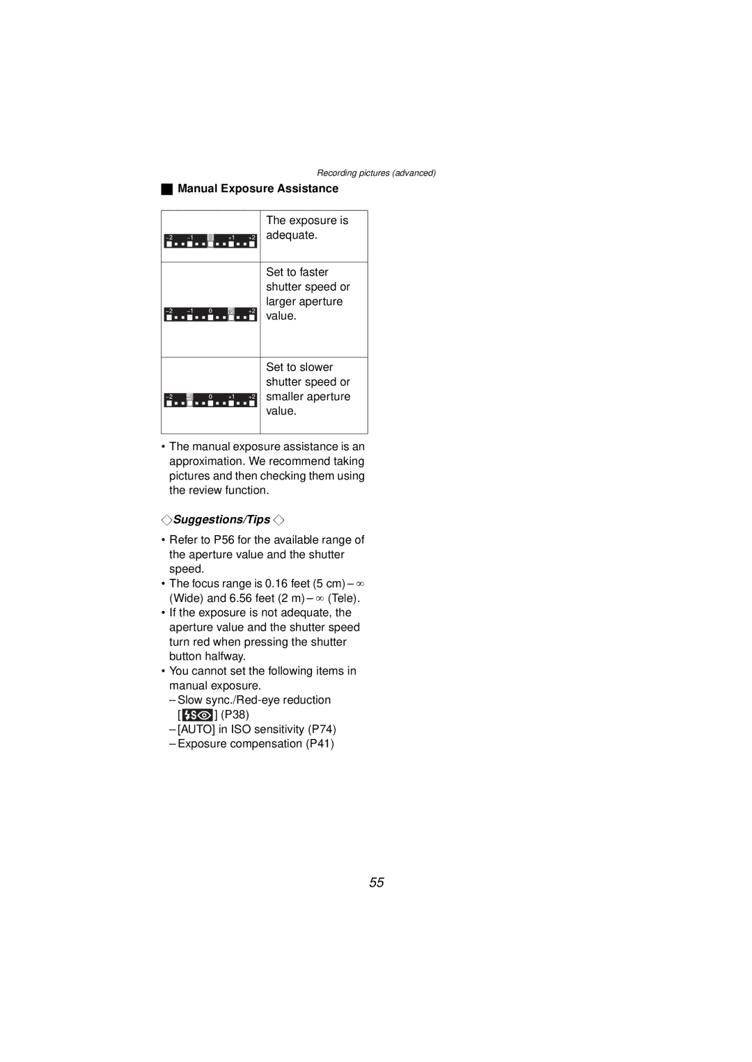 Panasonic DMC-FZ10PP operating instructions Manual Exposure Assistance 