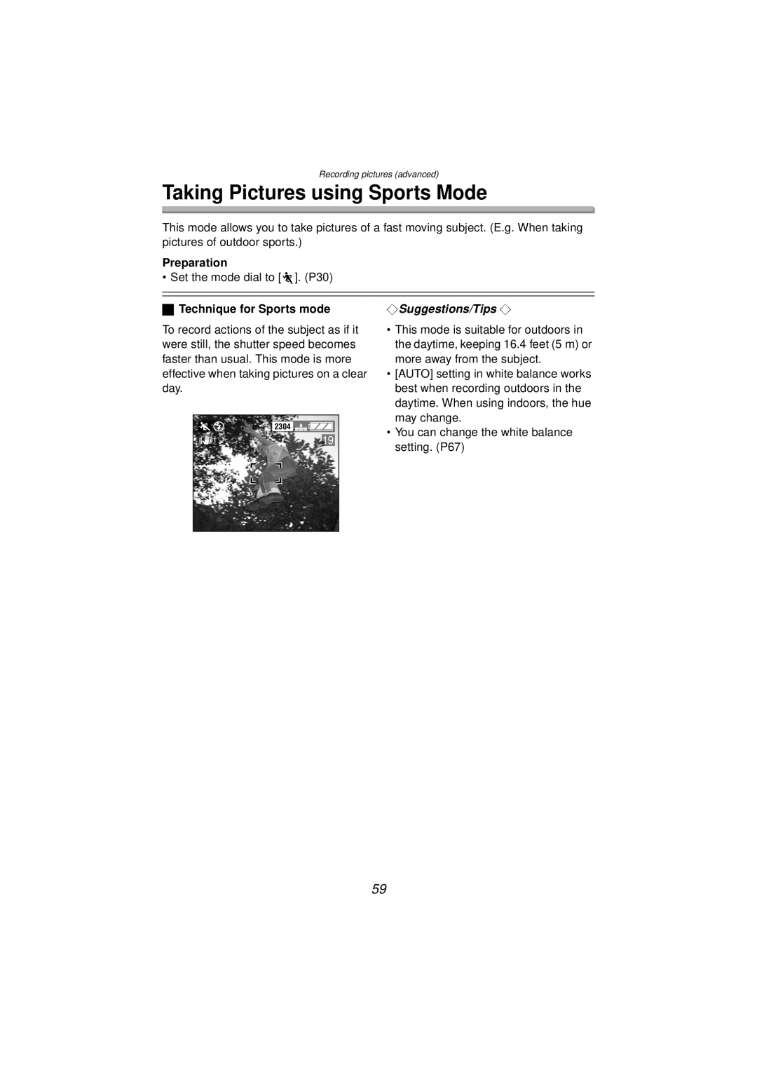 Panasonic DMC-FZ10PP operating instructions Taking Pictures using Sports Mode, Technique for Sports mode 