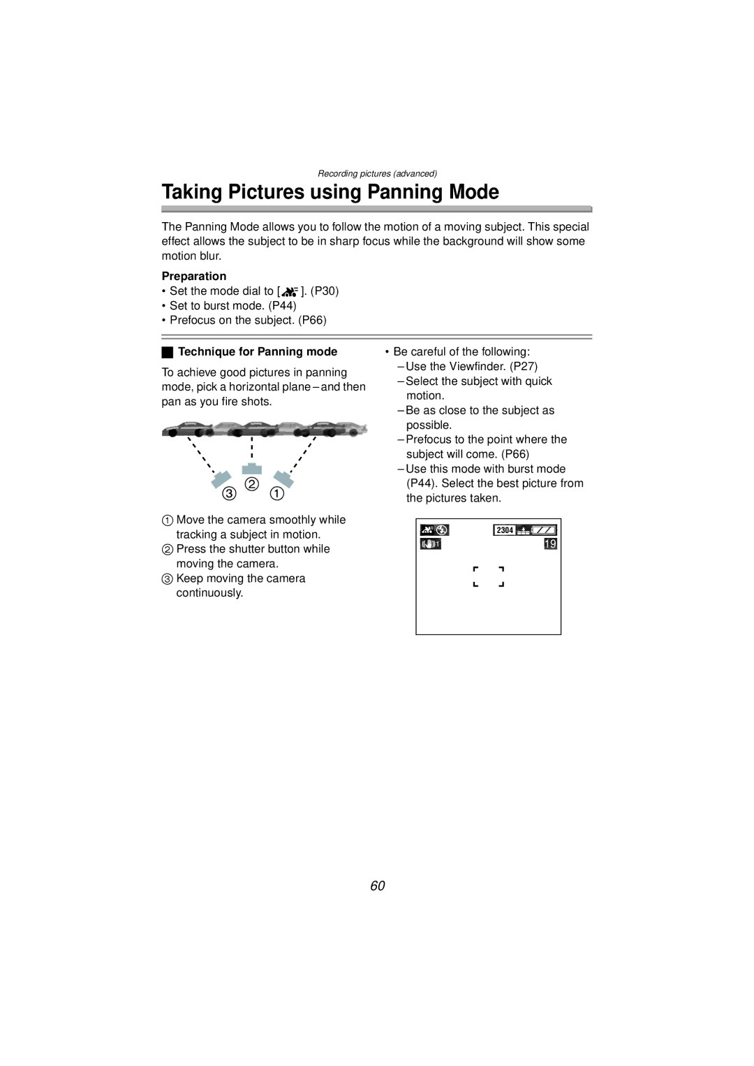 Panasonic DMC-FZ10PP operating instructions Taking Pictures using Panning Mode, Technique for Panning mode 