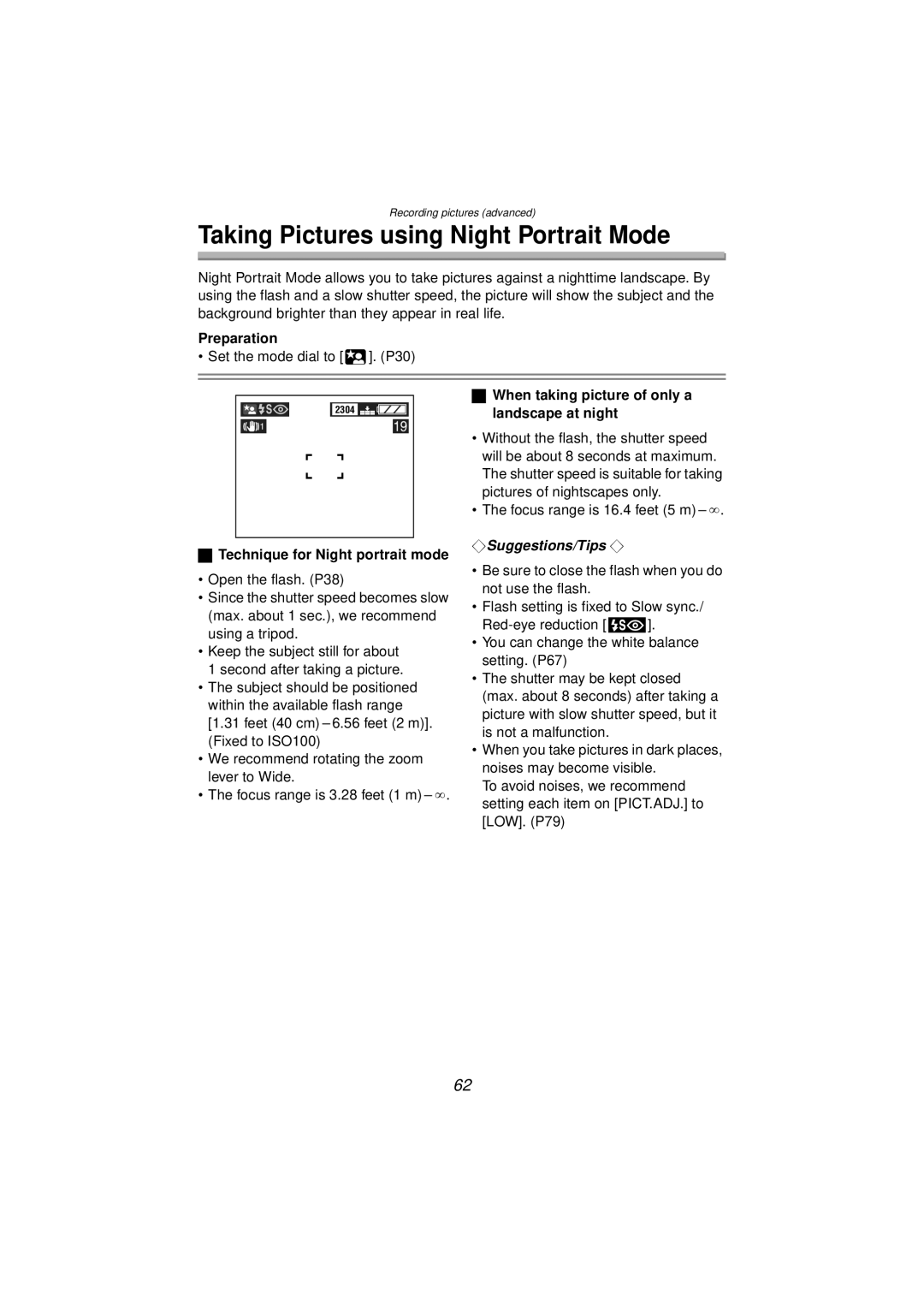 Panasonic DMC-FZ10PP Taking Pictures using Night Portrait Mode, When taking picture of only a landscape at night 