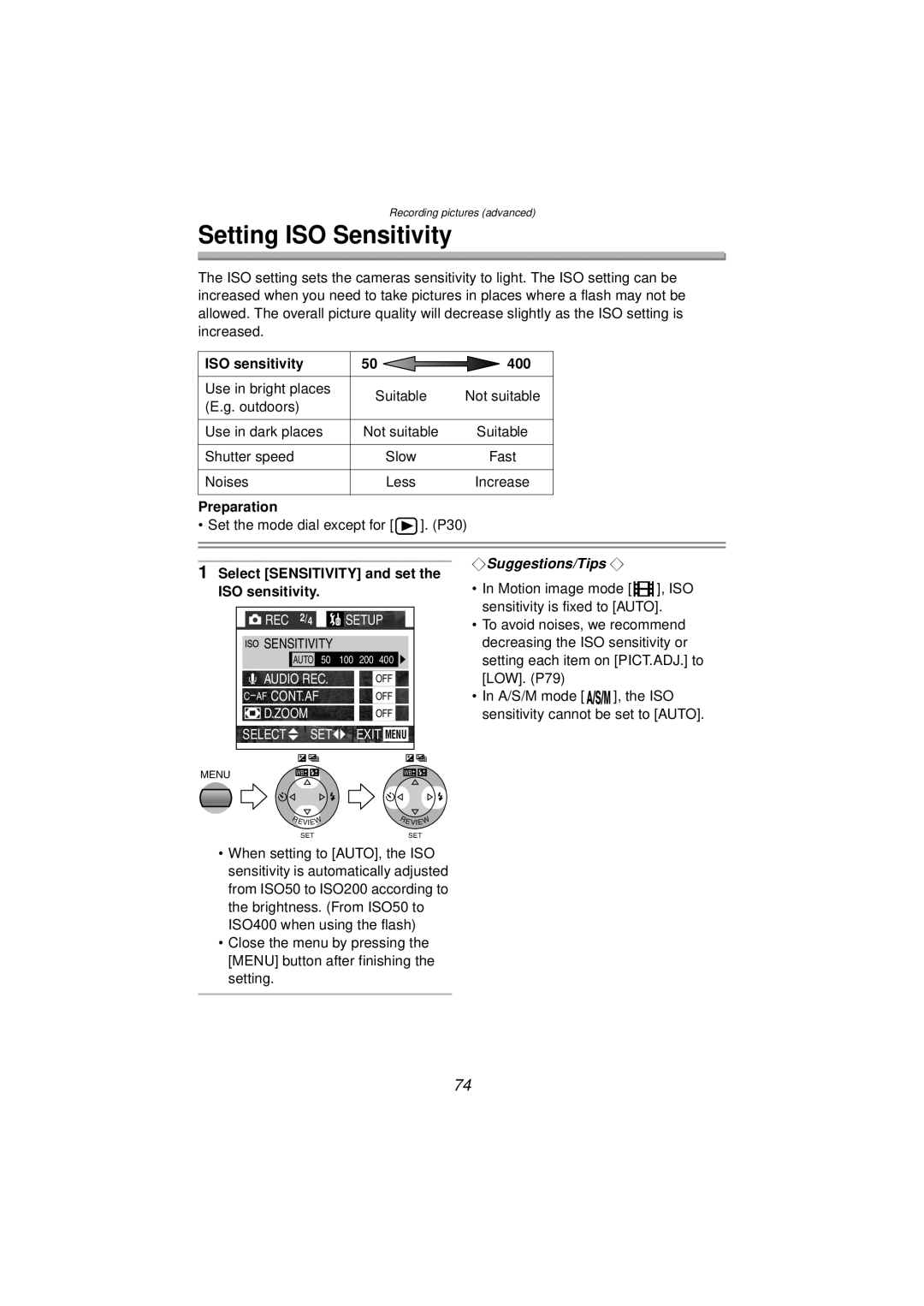 Panasonic DMC-FZ10PP operating instructions Setting ISO Sensitivity, ISO sensitivity 400 