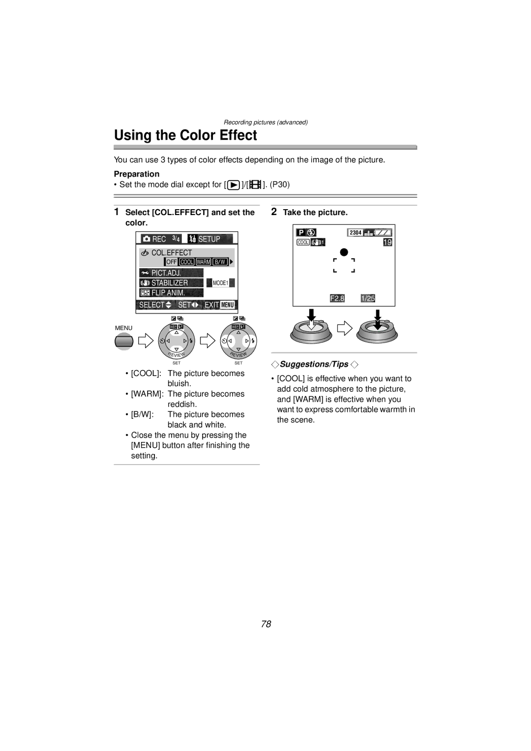 Panasonic DMC-FZ10PP operating instructions Using the Color Effect 