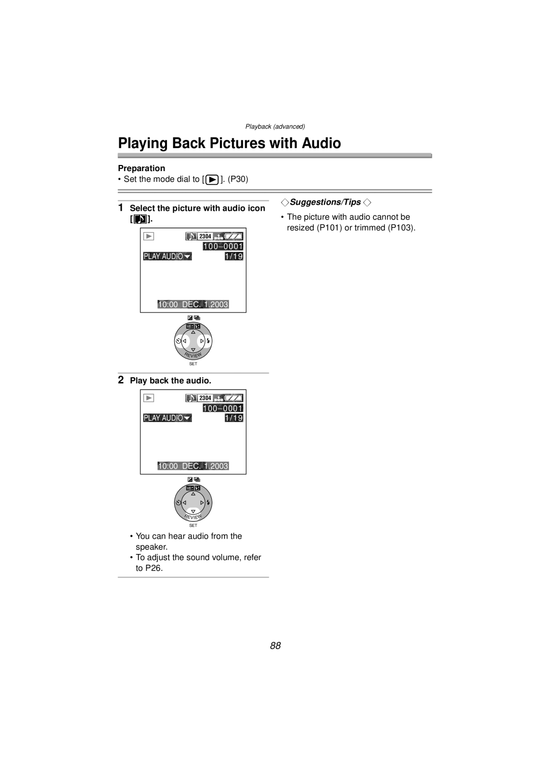 Panasonic DMC-FZ10PP operating instructions Playing Back Pictures with Audio, Play back the audio 