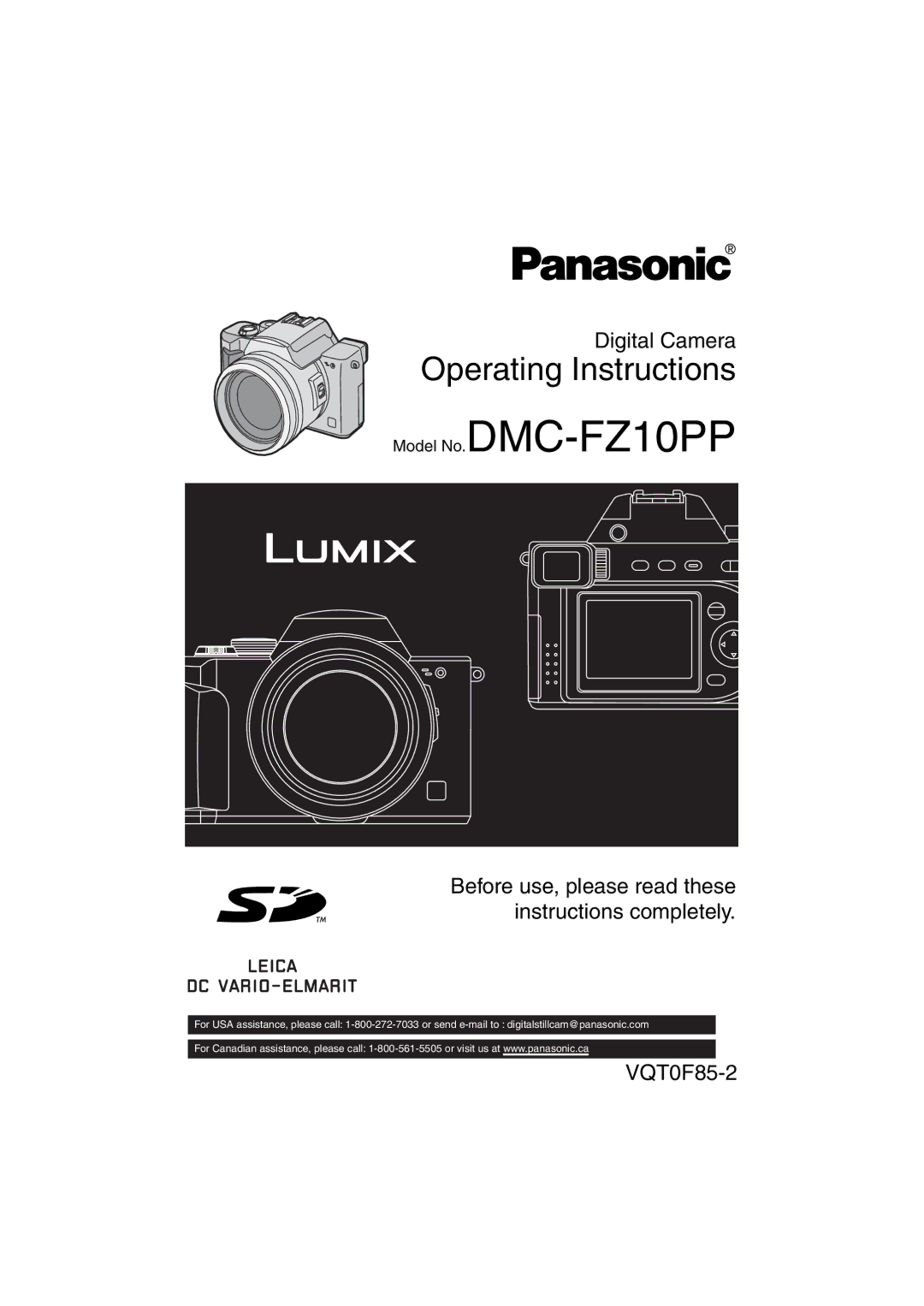 Panasonic operating instructions Model No.DMC-FZ10PP 