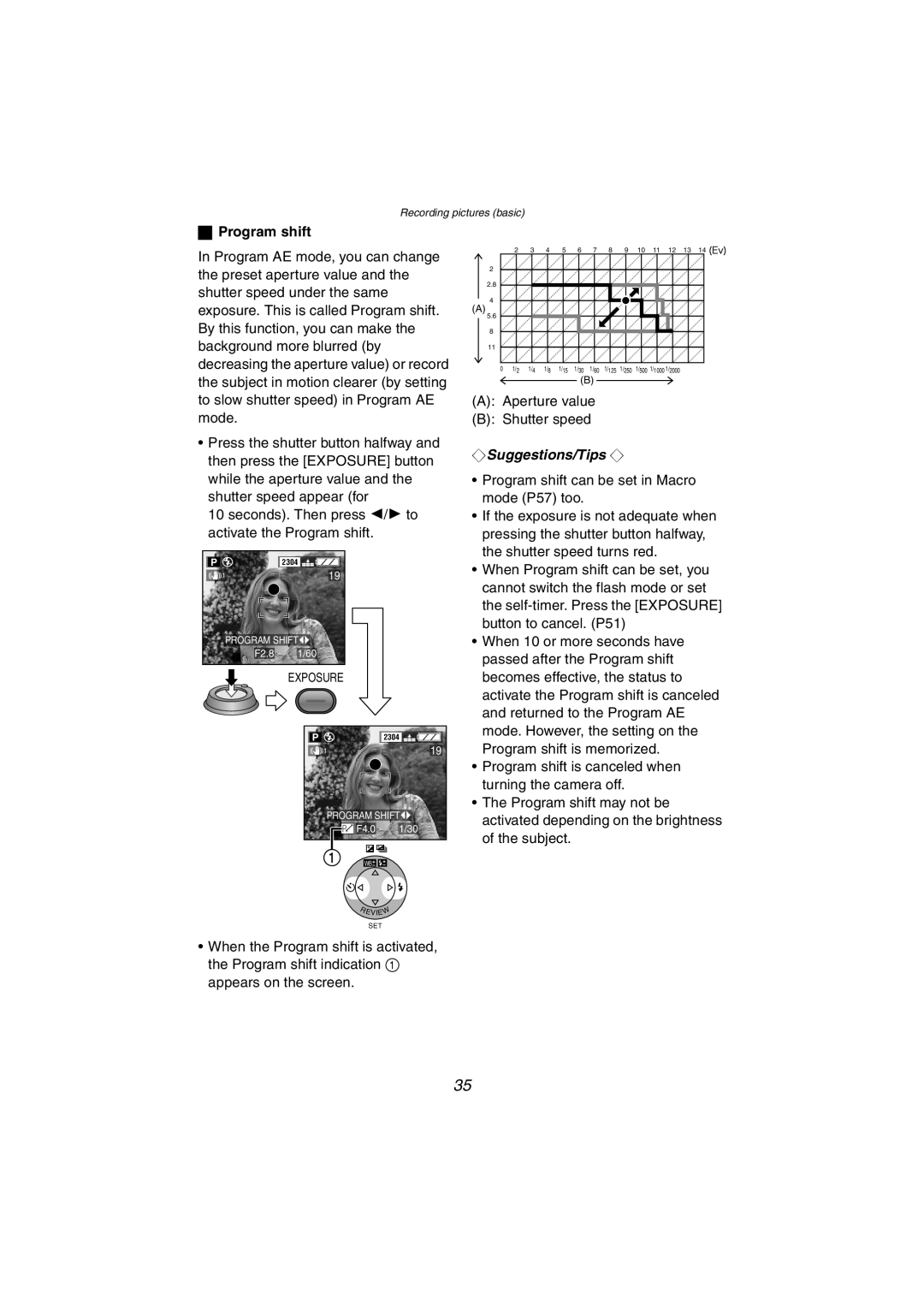 Panasonic DMC-FZ10PP operating instructions Program shift can be set in Macro mode P57 too 