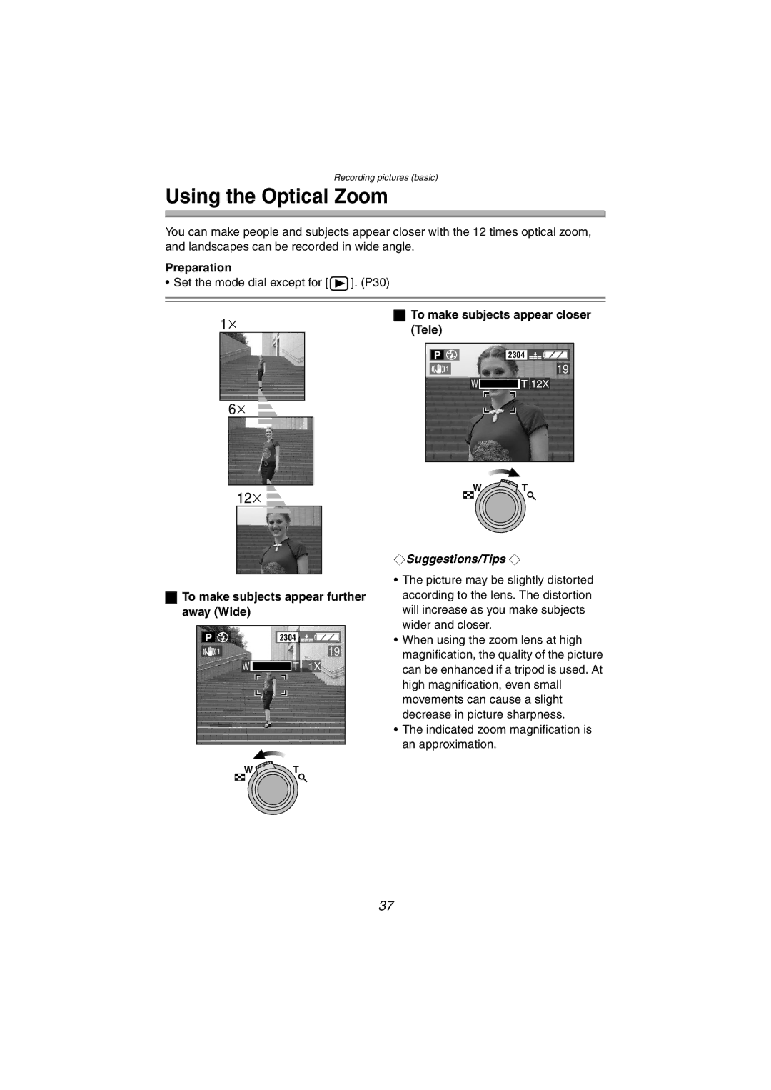 Panasonic DMC-FZ10PP operating instructions Using the Optical Zoom, To make subjects appear closer, Tele 