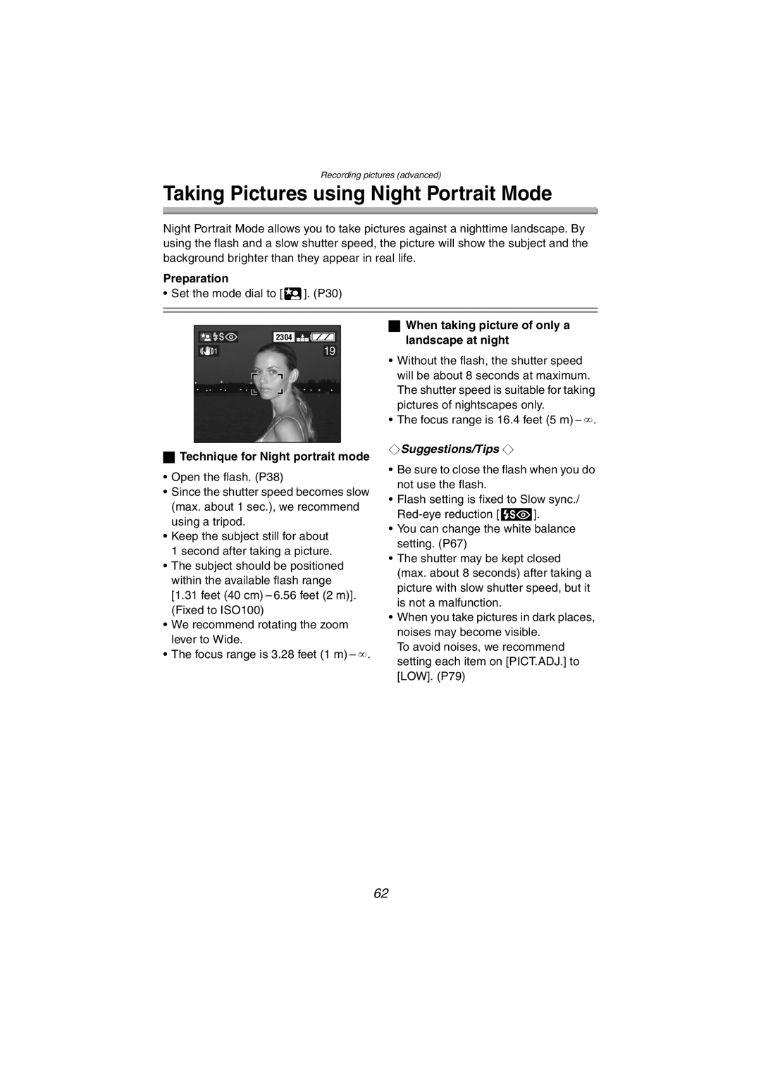 Panasonic DMC-FZ10PP operating instructions Taking Pictures using Night Portrait Mode, Technique for Night portrait mode 