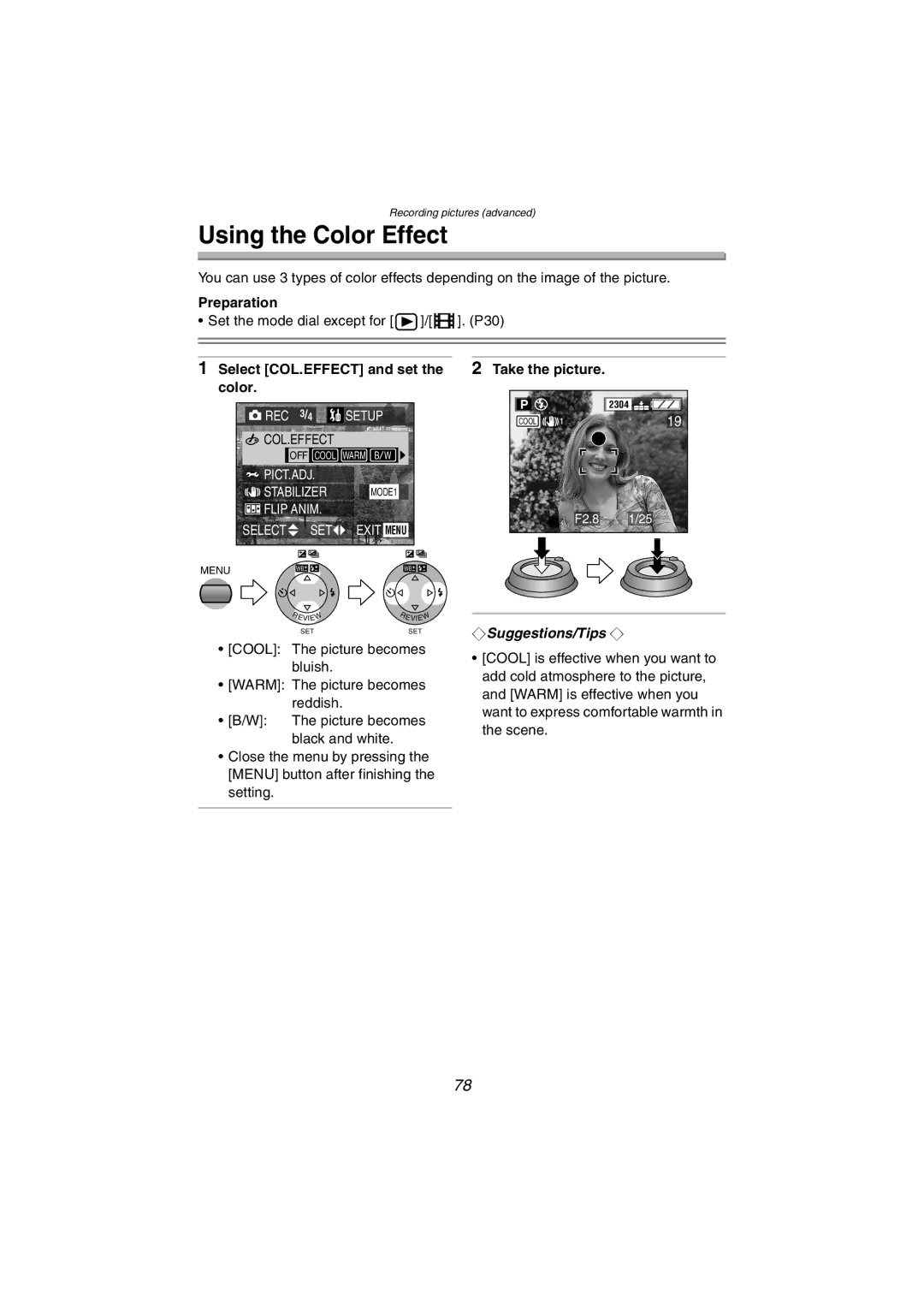 Panasonic DMC-FZ10PP operating instructions Using the Color Effect 