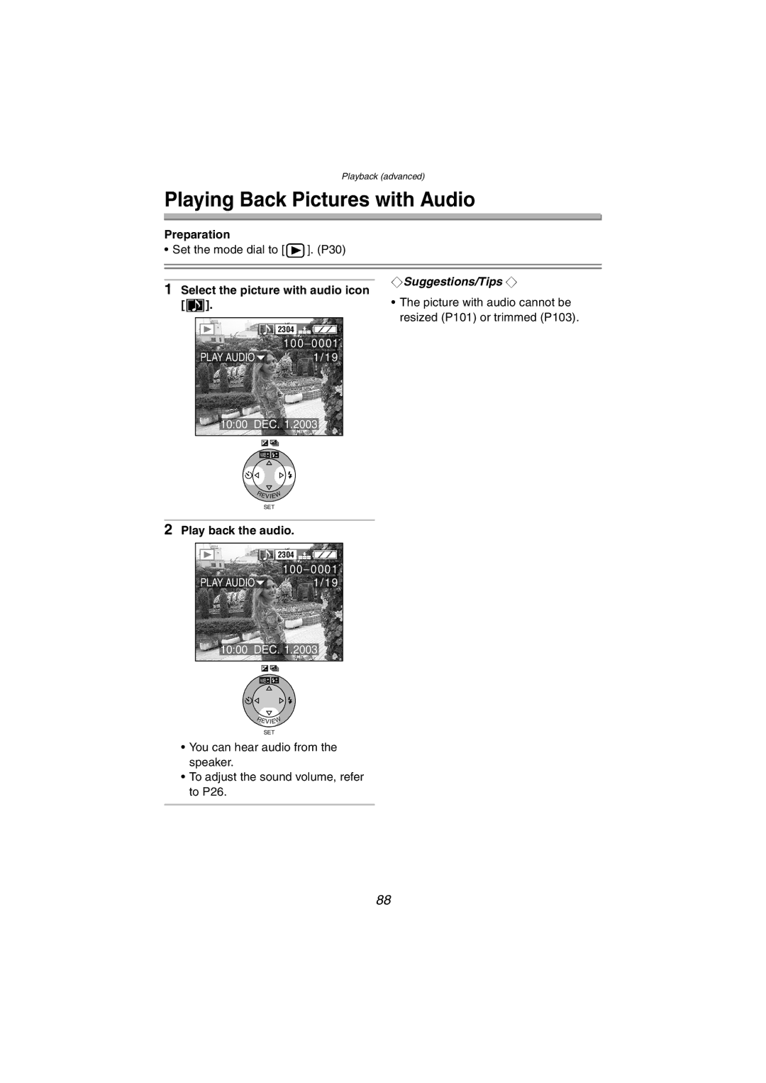 Panasonic DMC-FZ10PP operating instructions Playing Back Pictures with Audio, Play back the audio 