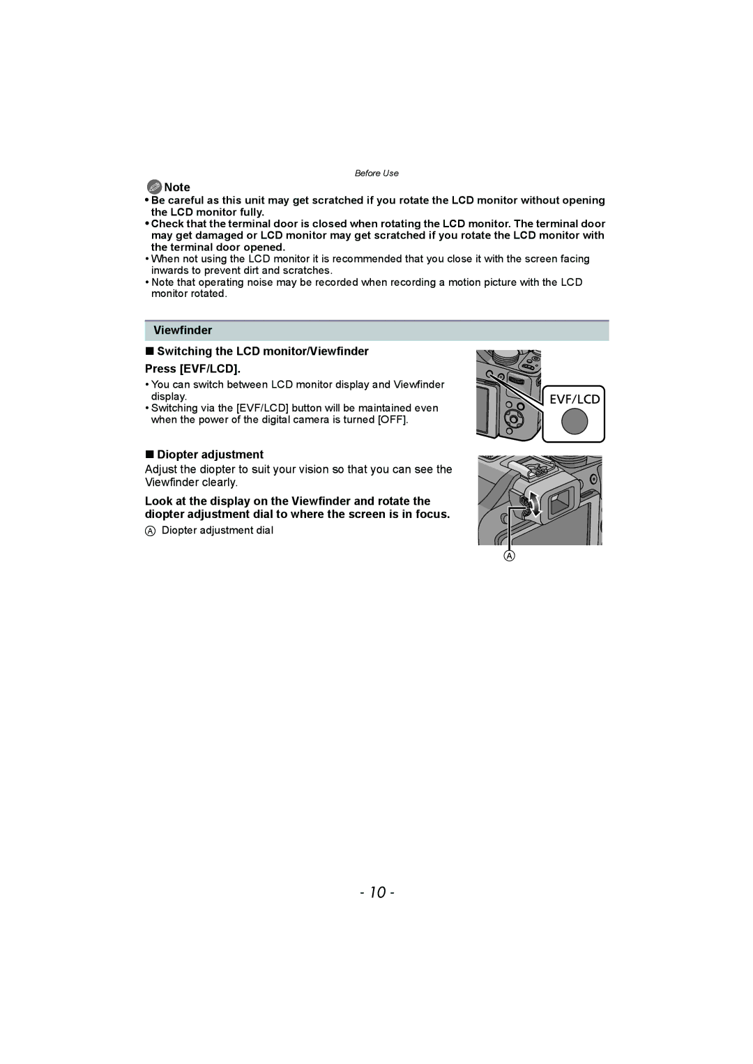 Panasonic DMC-FZ150 operating instructions Diopter adjustment 