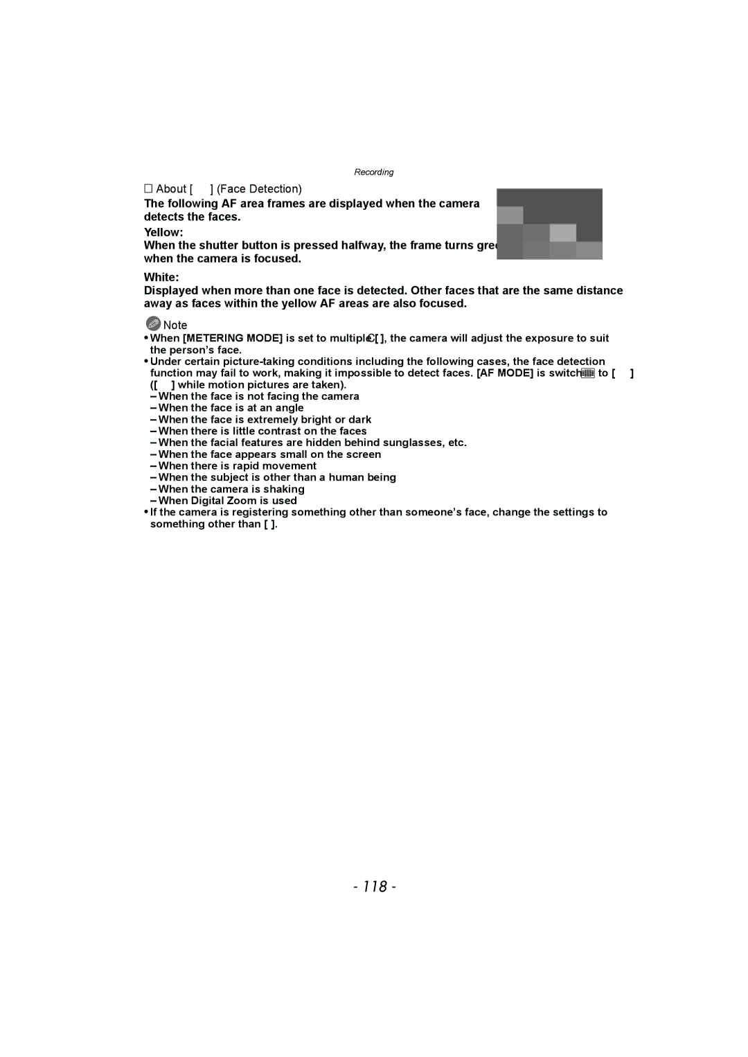 Panasonic DMC-FZ150 operating instructions 118, About š Face Detection 