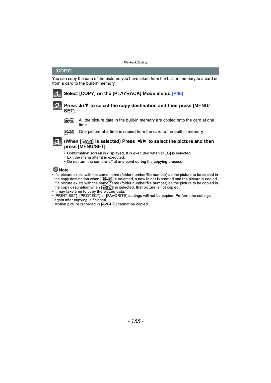 Panasonic DMC-FZ150 operating instructions 155, Copy 