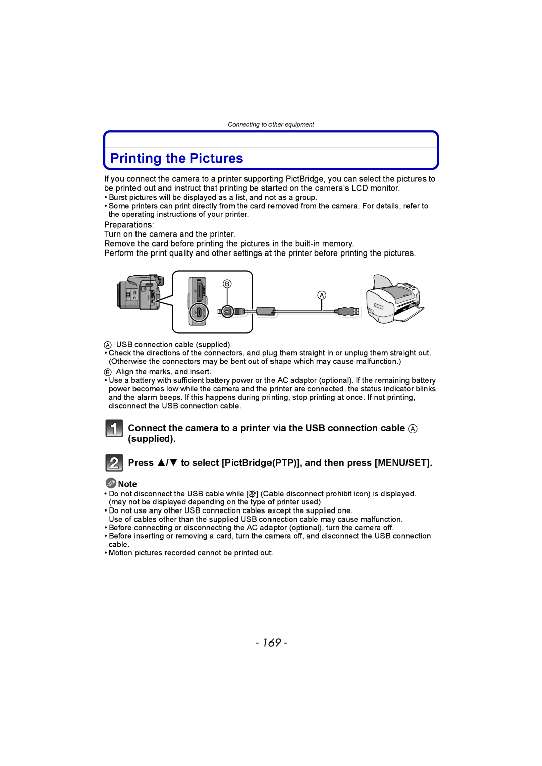 Panasonic DMC-FZ150 operating instructions Printing the Pictures, 169 