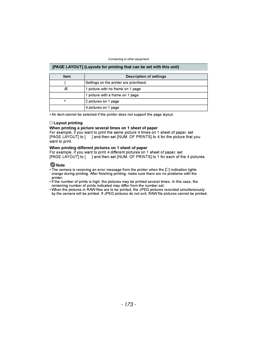 Panasonic DMC-FZ150 operating instructions 173, Layout Layouts for printing that can be set with this unit 