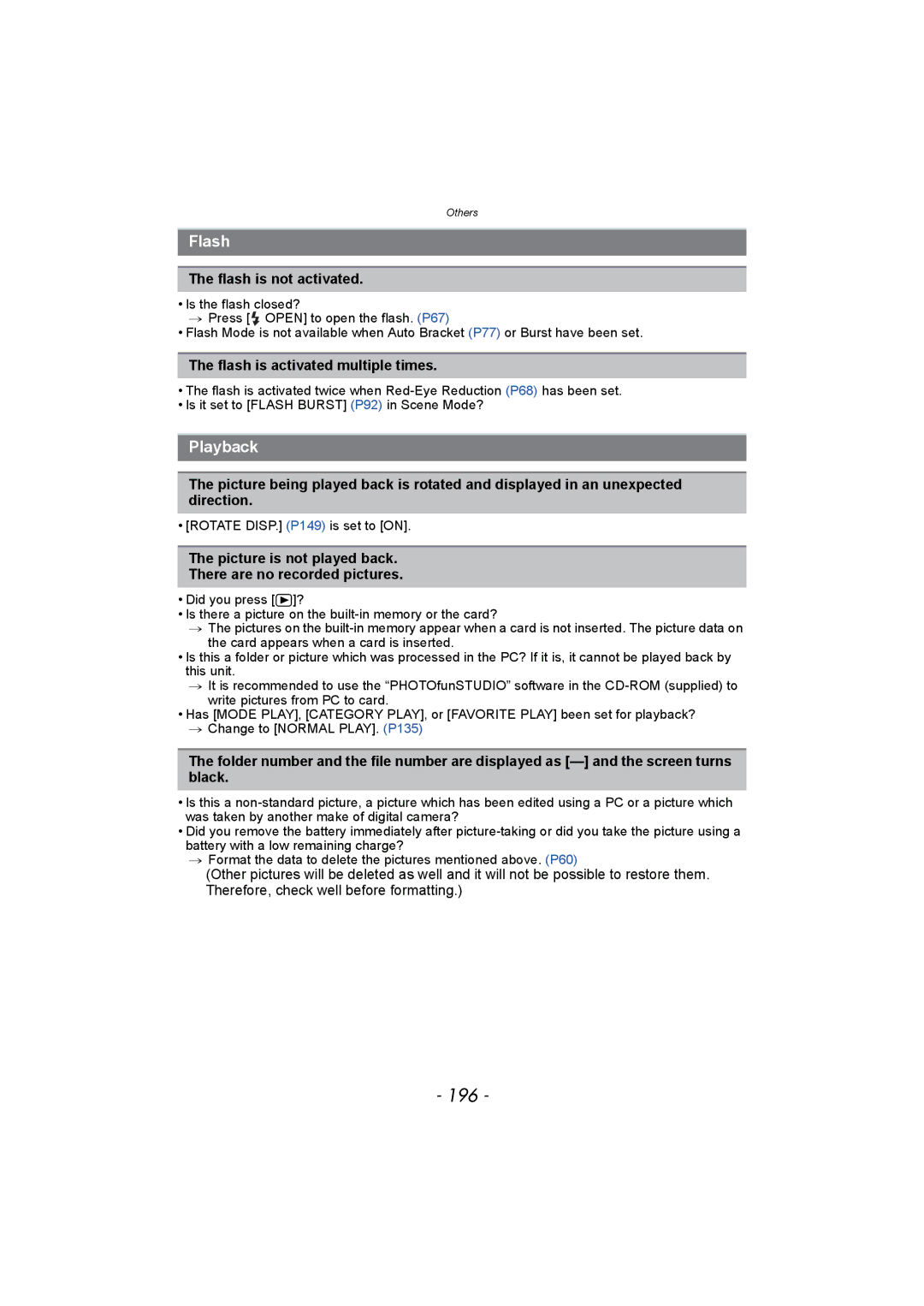 Panasonic DMC-FZ150 operating instructions 196, Flash, Playback 