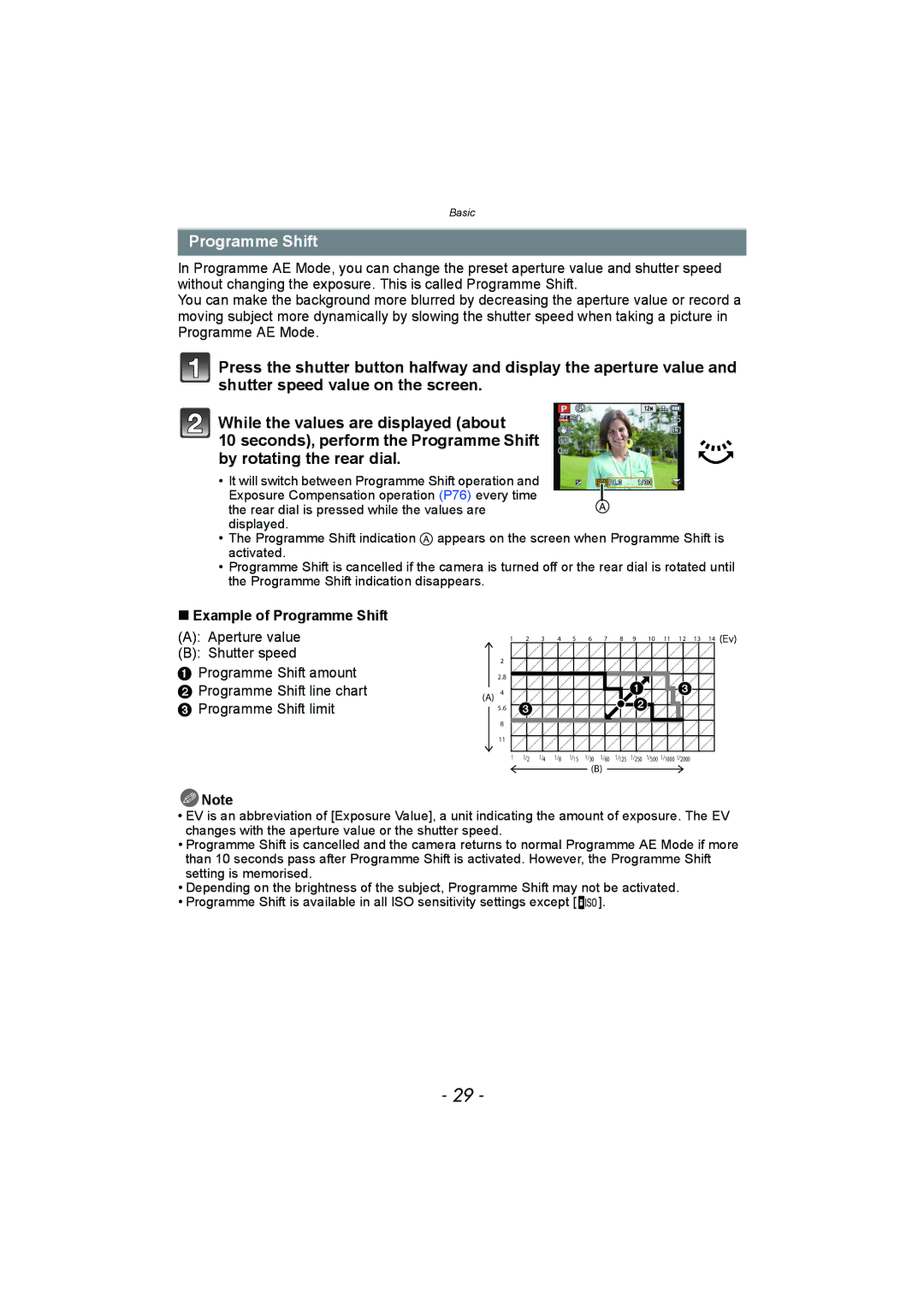 Panasonic DMC-FZ150 operating instructions Example of Programme Shift 