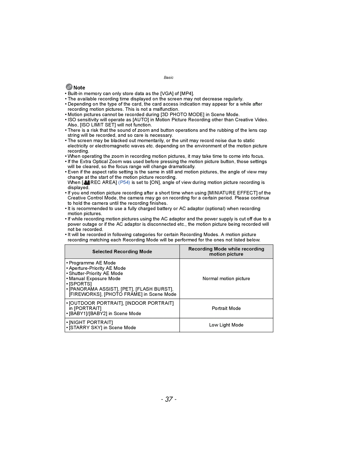 Panasonic DMC-FZ150 operating instructions Selected Recording Mode Recording Mode while recording 