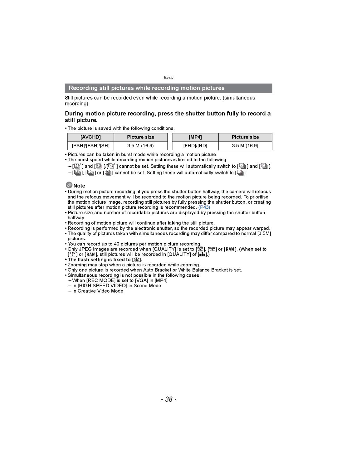 Panasonic DMC-FZ150 operating instructions Recording still pictures while recording motion pictures, MP4 Picture size 