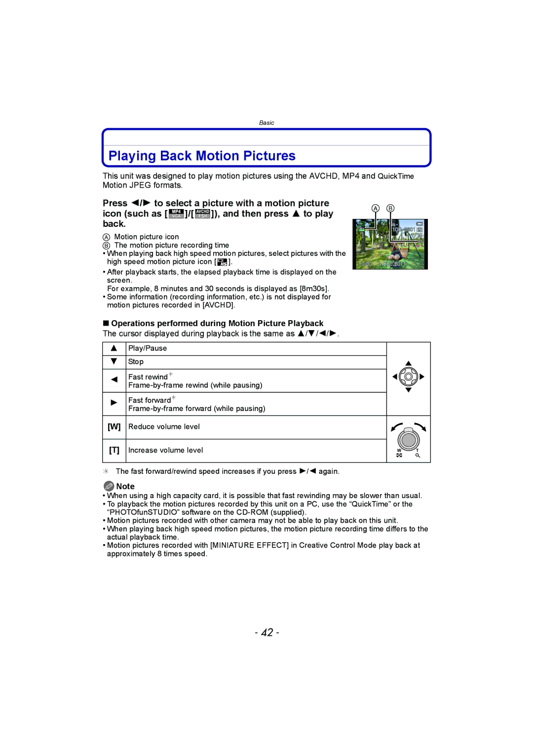 Panasonic DMC-FZ150 operating instructions Playing Back Motion Pictures, Reduce volume level Increase volume level 