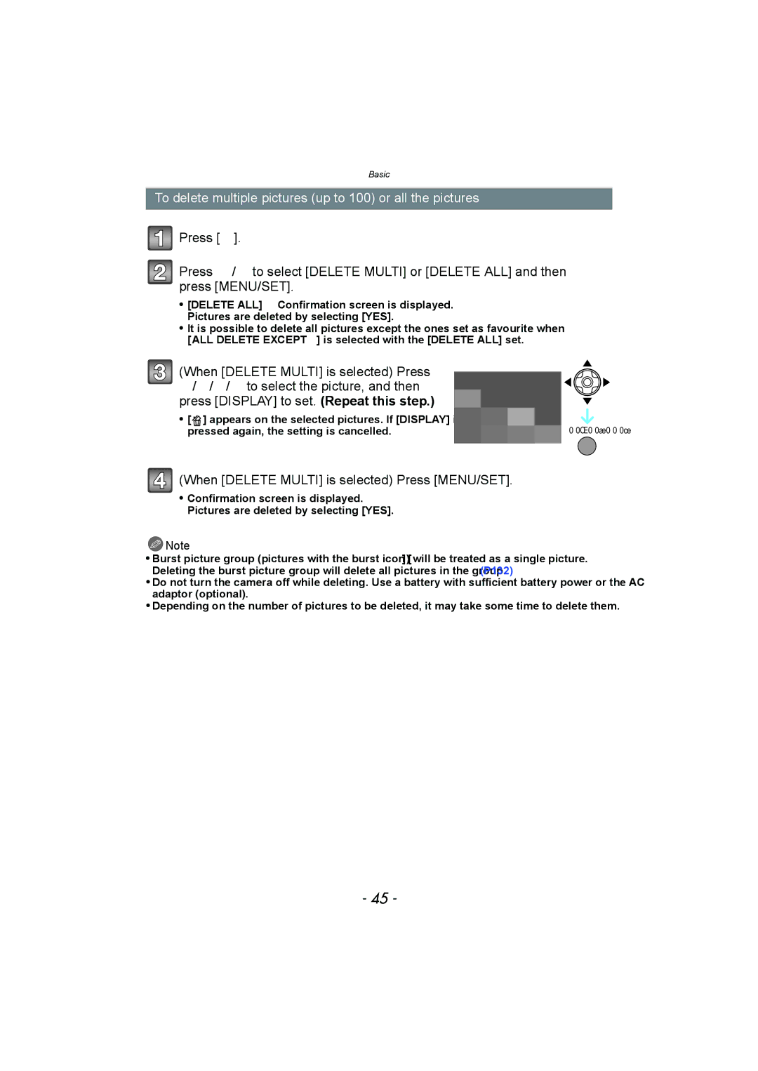 Panasonic DMC-FZ150 operating instructions To delete multiple pictures up to 100 or all the pictures 